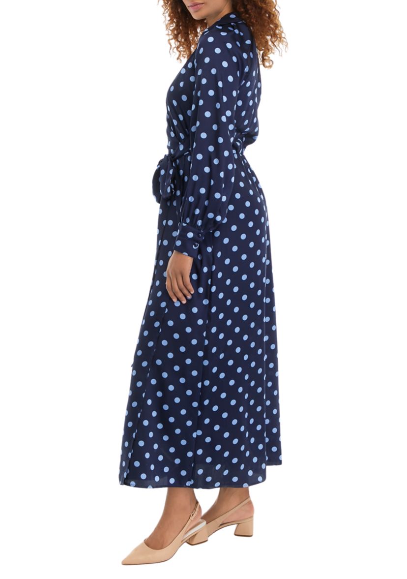 Womens Collared Faux Wrap Maxi Dress 