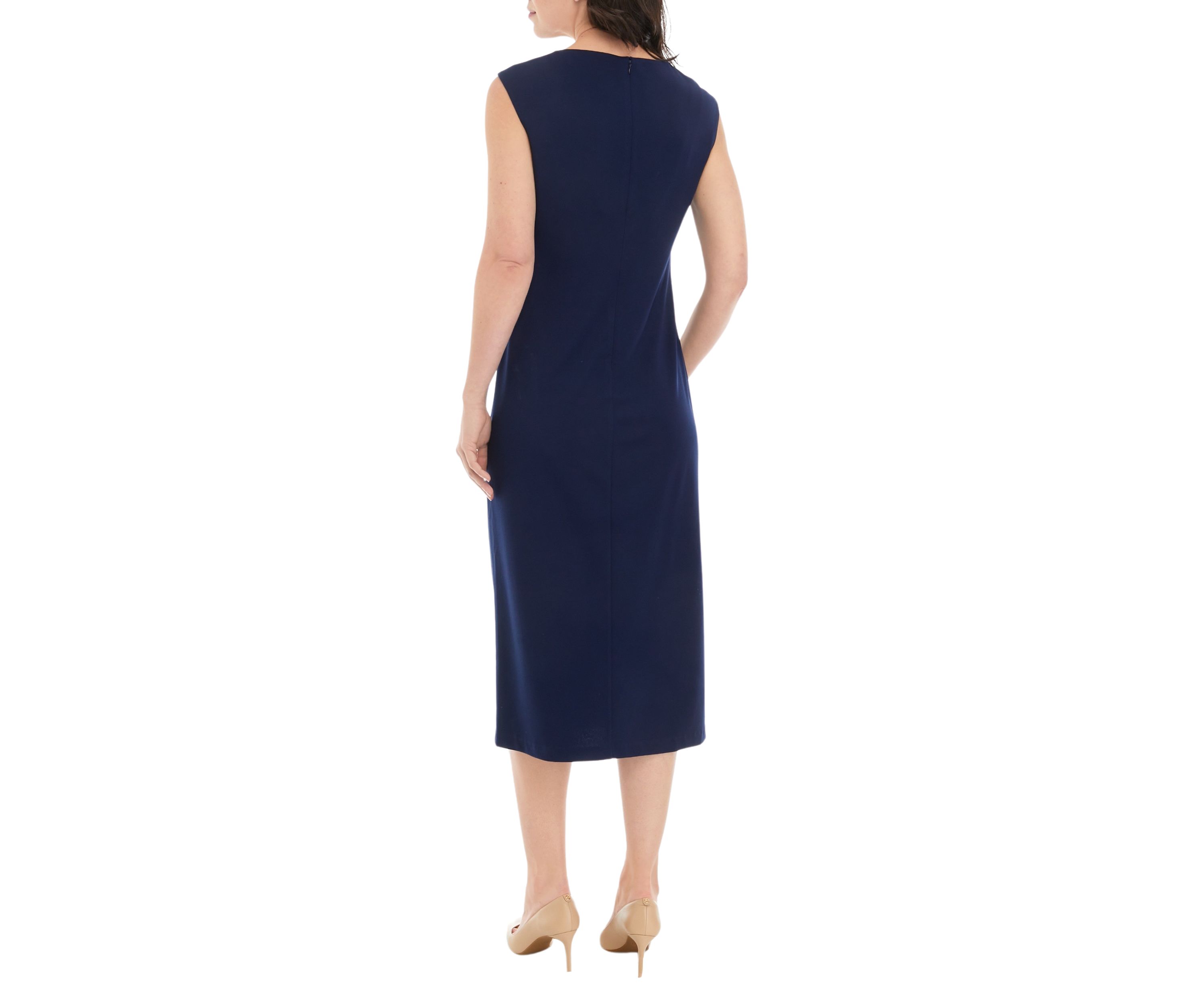 Womens Asymmetrical Neck Ruched Midi Dress