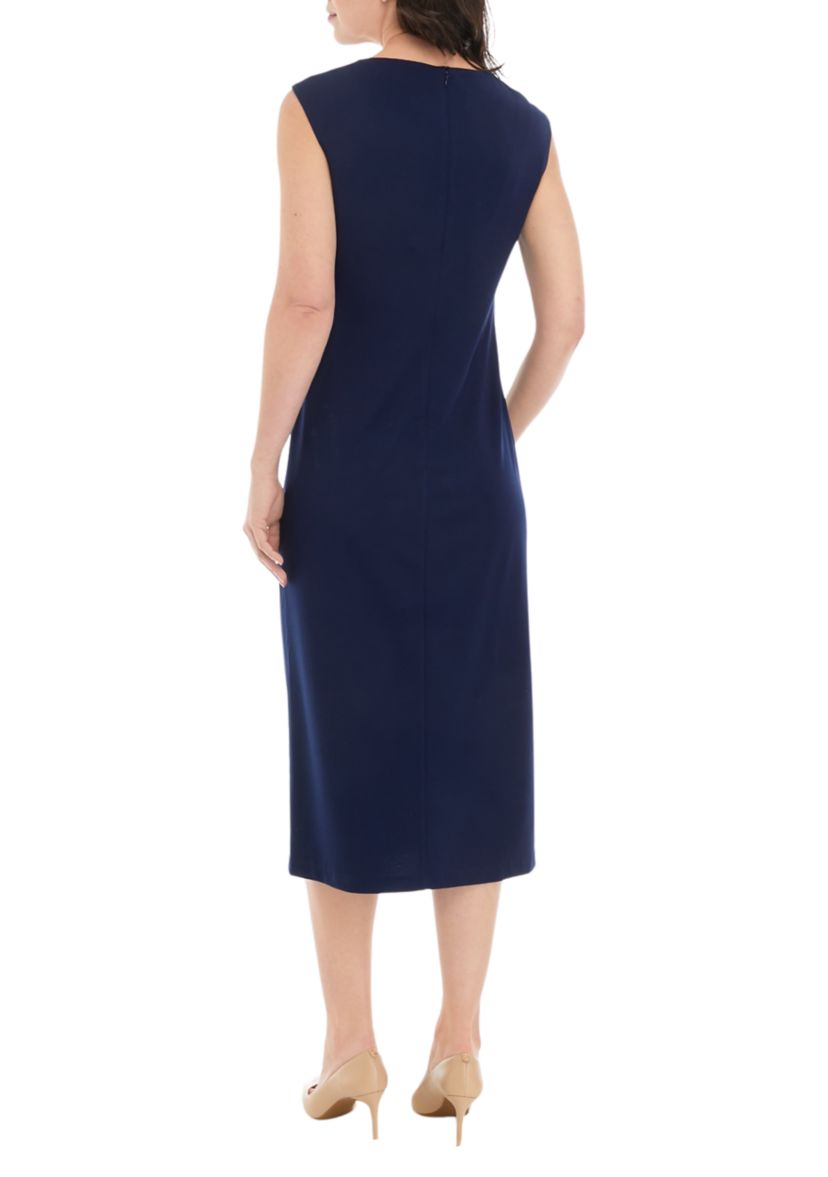 Womens Asymmetrical Neck Ruched Midi Dress