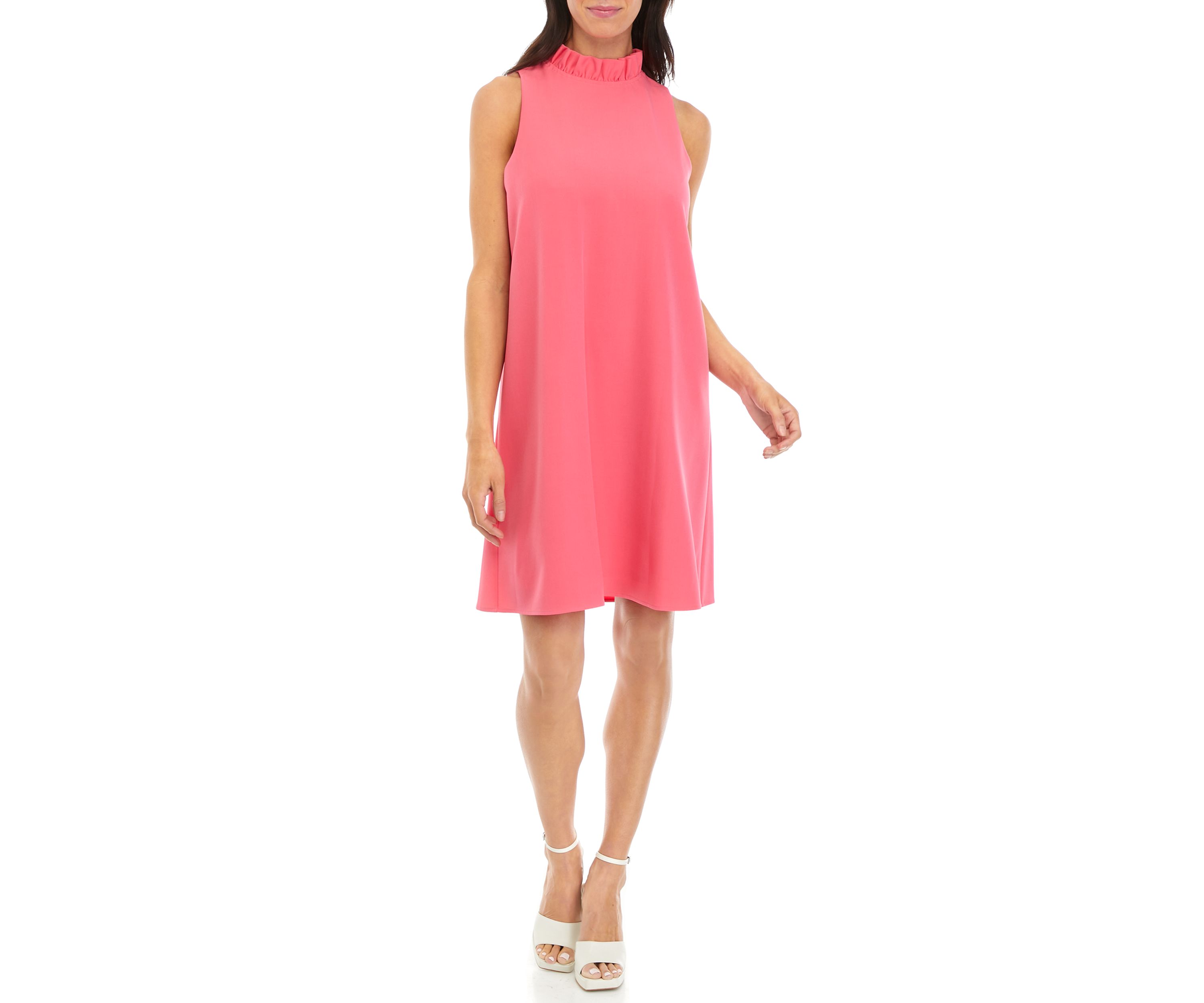 Womens Sleeveless Shift Dress with Ruffle Collar