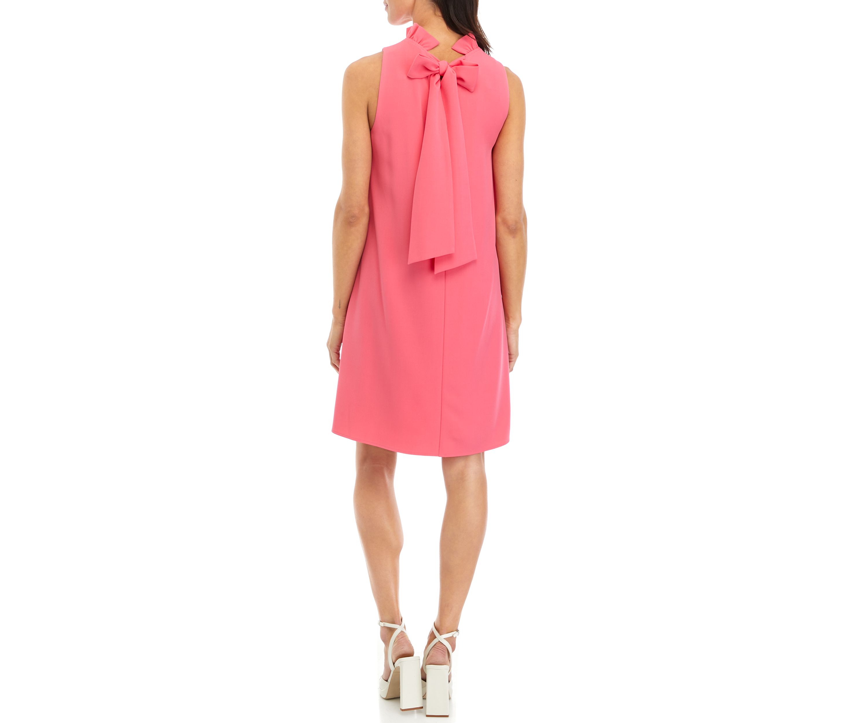 Womens Sleeveless Shift Dress with Ruffle Collar