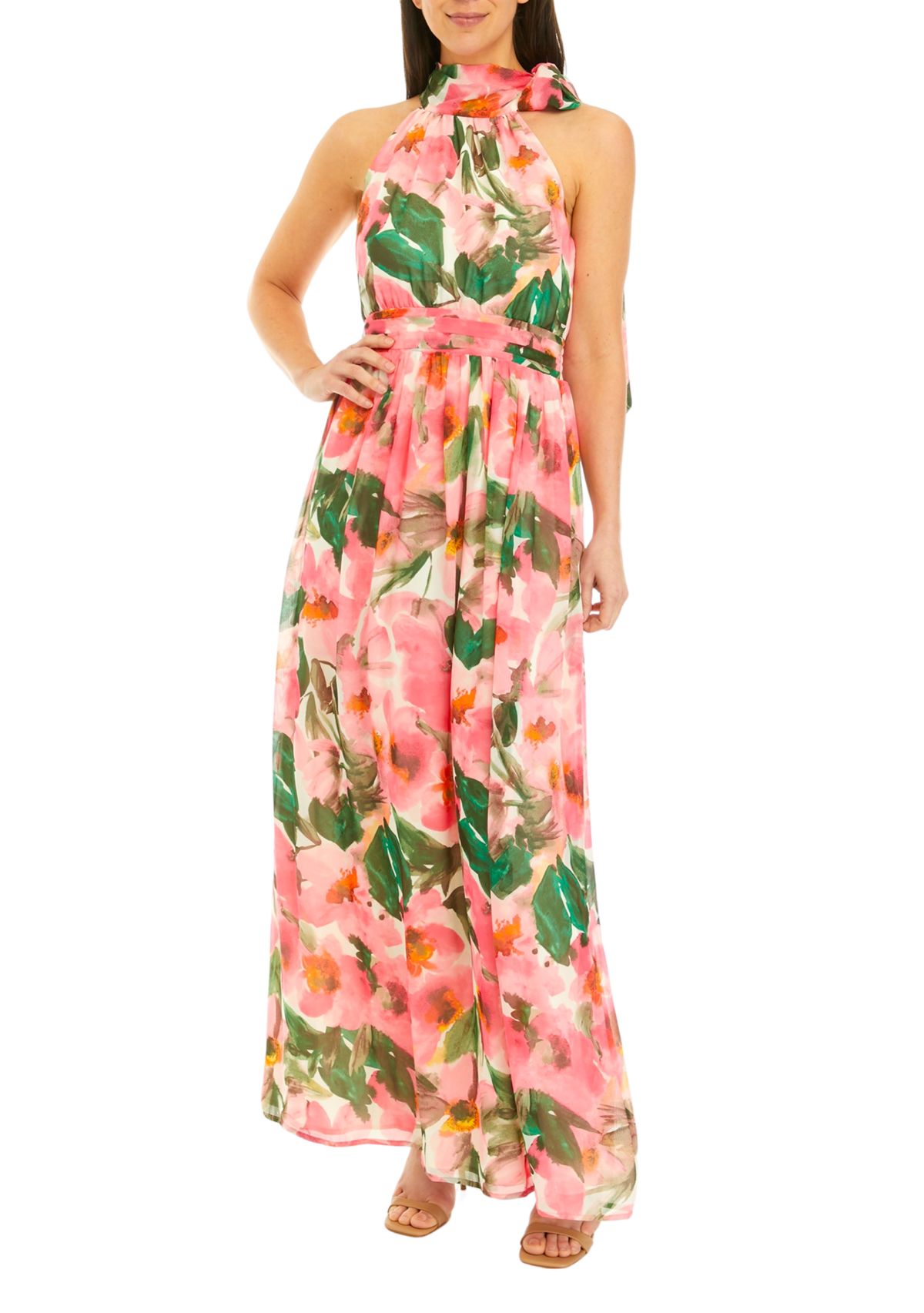 Womens Tie Neck Maxi Dress with Bow