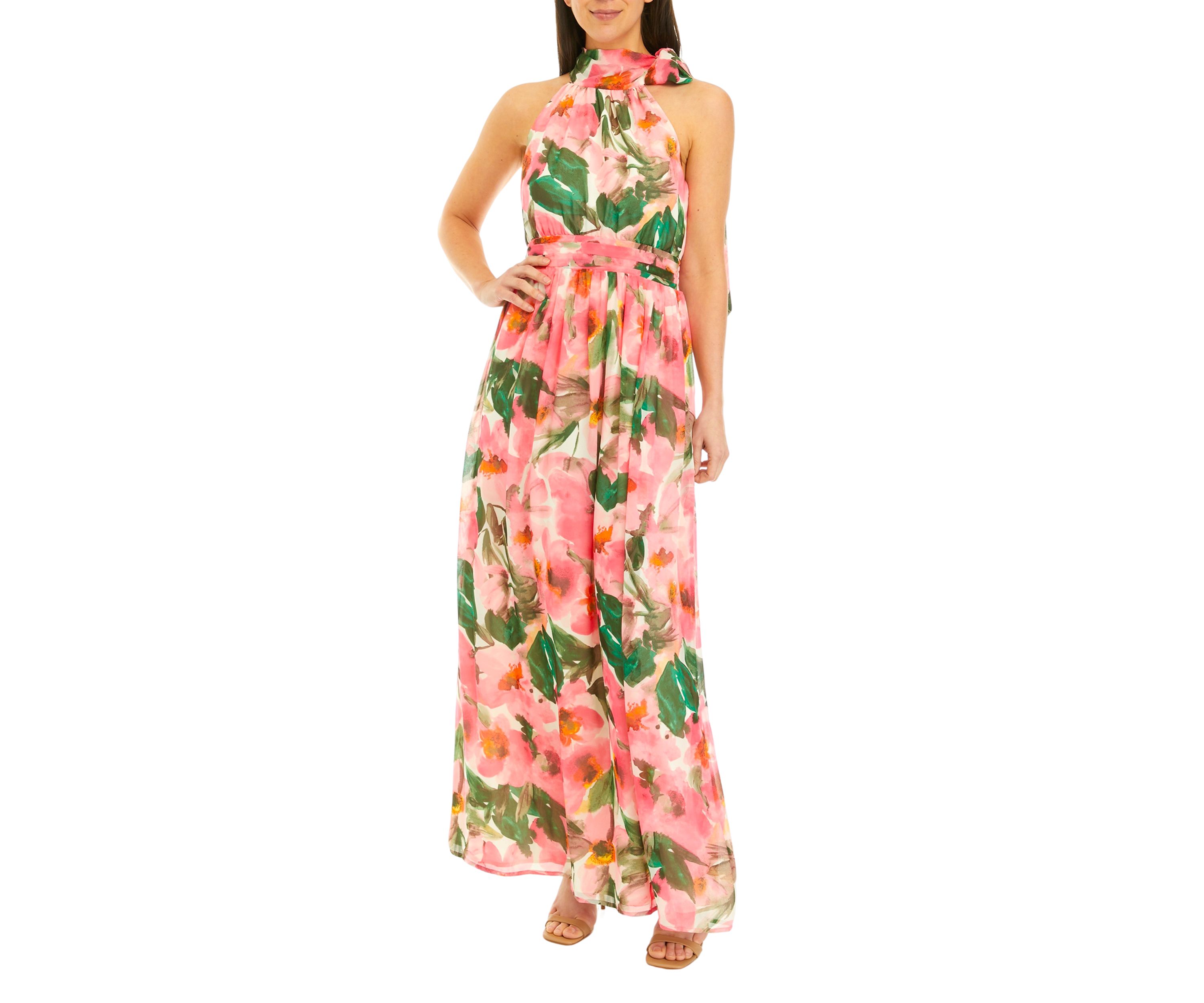 Womens Tie Neck Maxi Dress with Bow
