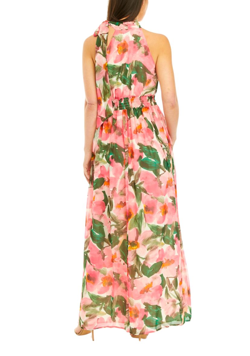 Womens Tie Neck Maxi Dress with Bow