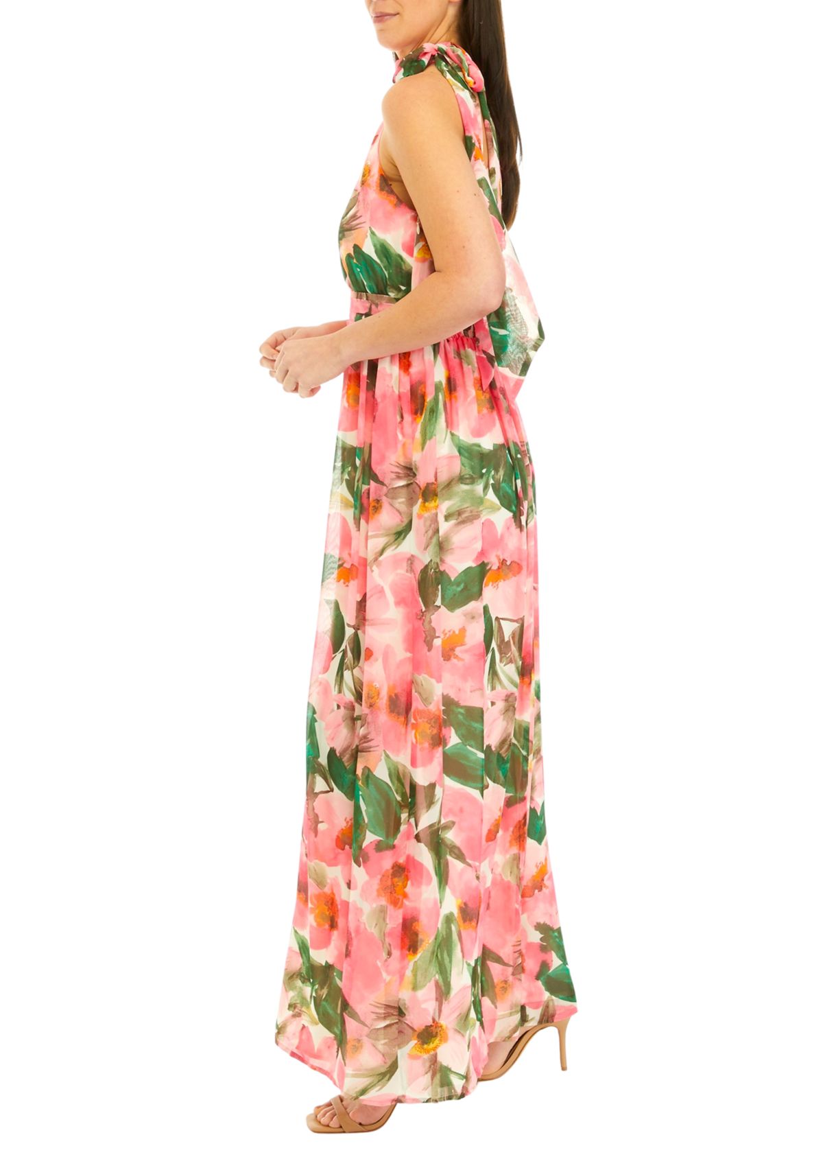 Womens Tie Neck Maxi Dress with Bow