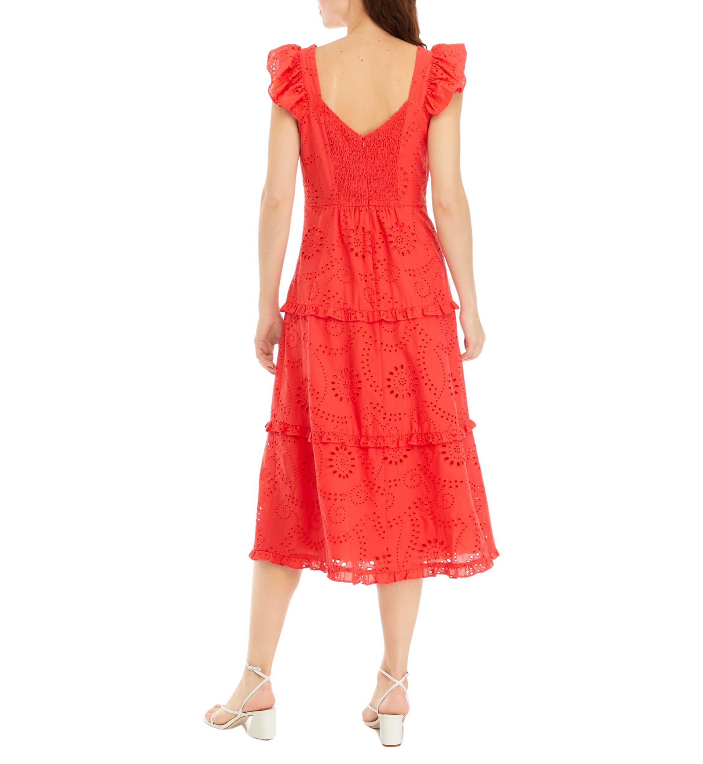 Womens Ruffle Three Tier Scooped Neck Midi Dress