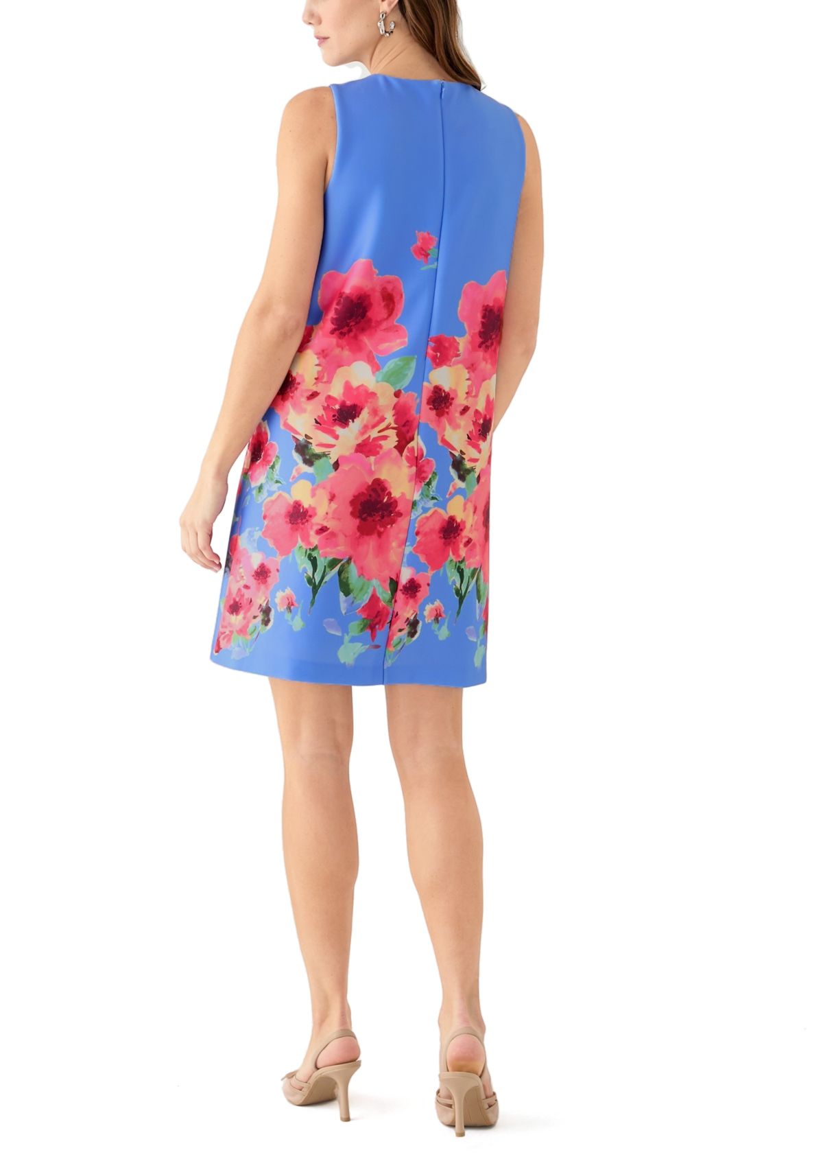 Womens Sleeveless Floral Printed A-Line Shift Dress
