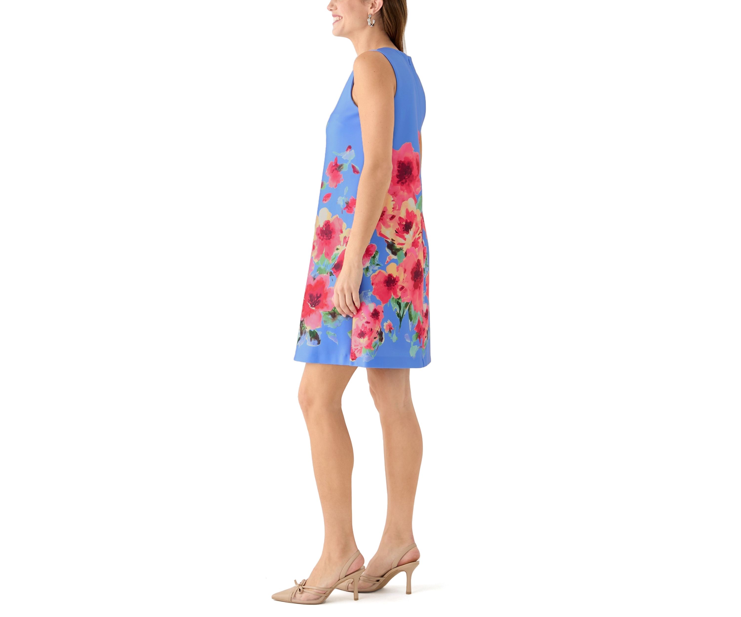 Womens Sleeveless Floral Printed A-Line Shift Dress