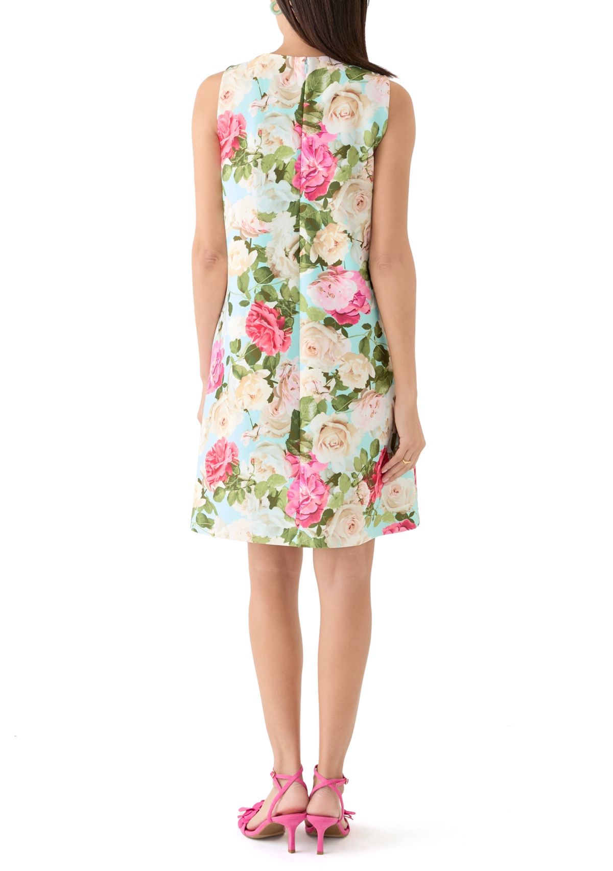 Womens Sleeveless Crew Neck Floral Print Sheath Dress
