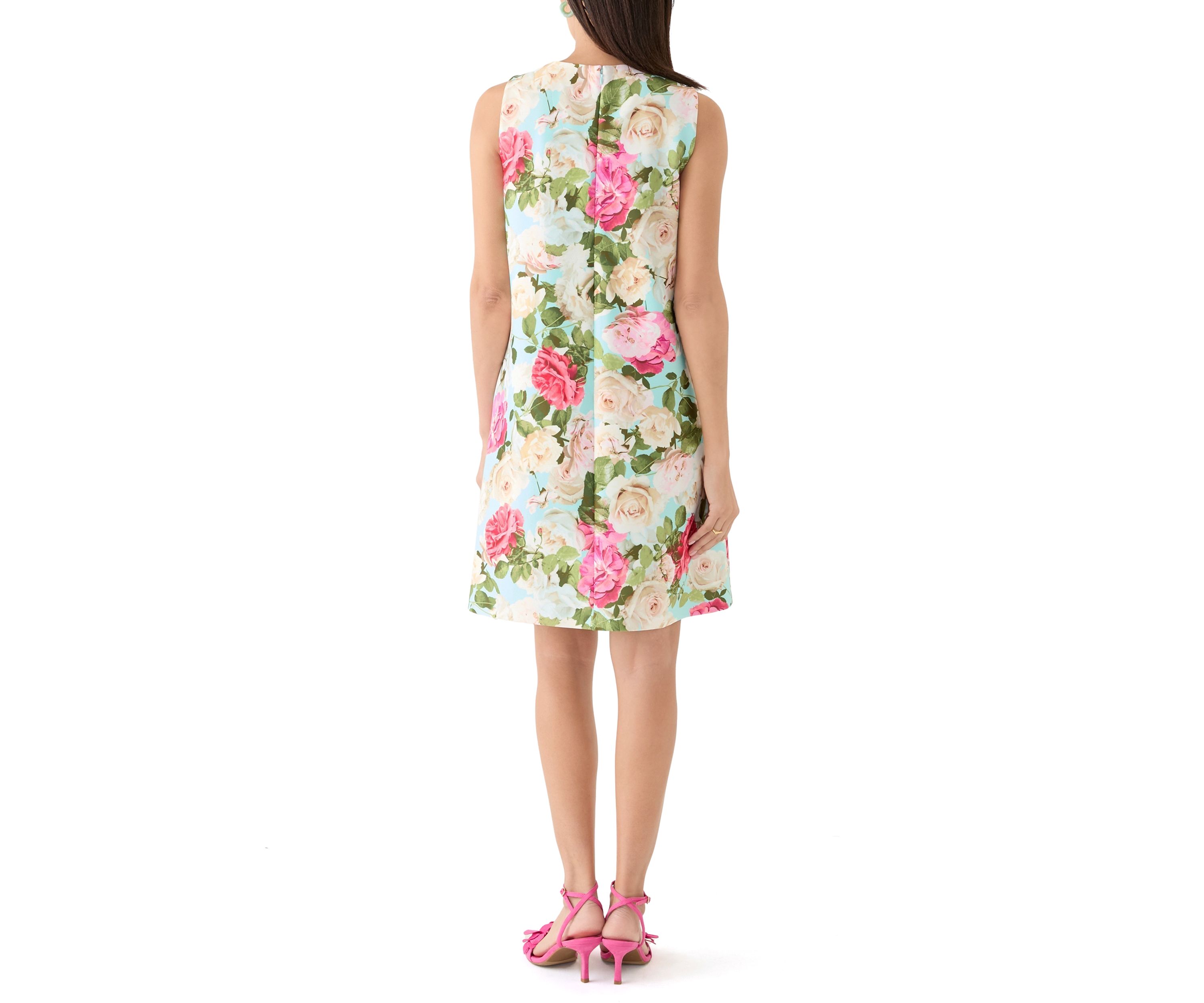 Womens Sleeveless Crew Neck Floral Print Sheath Dress