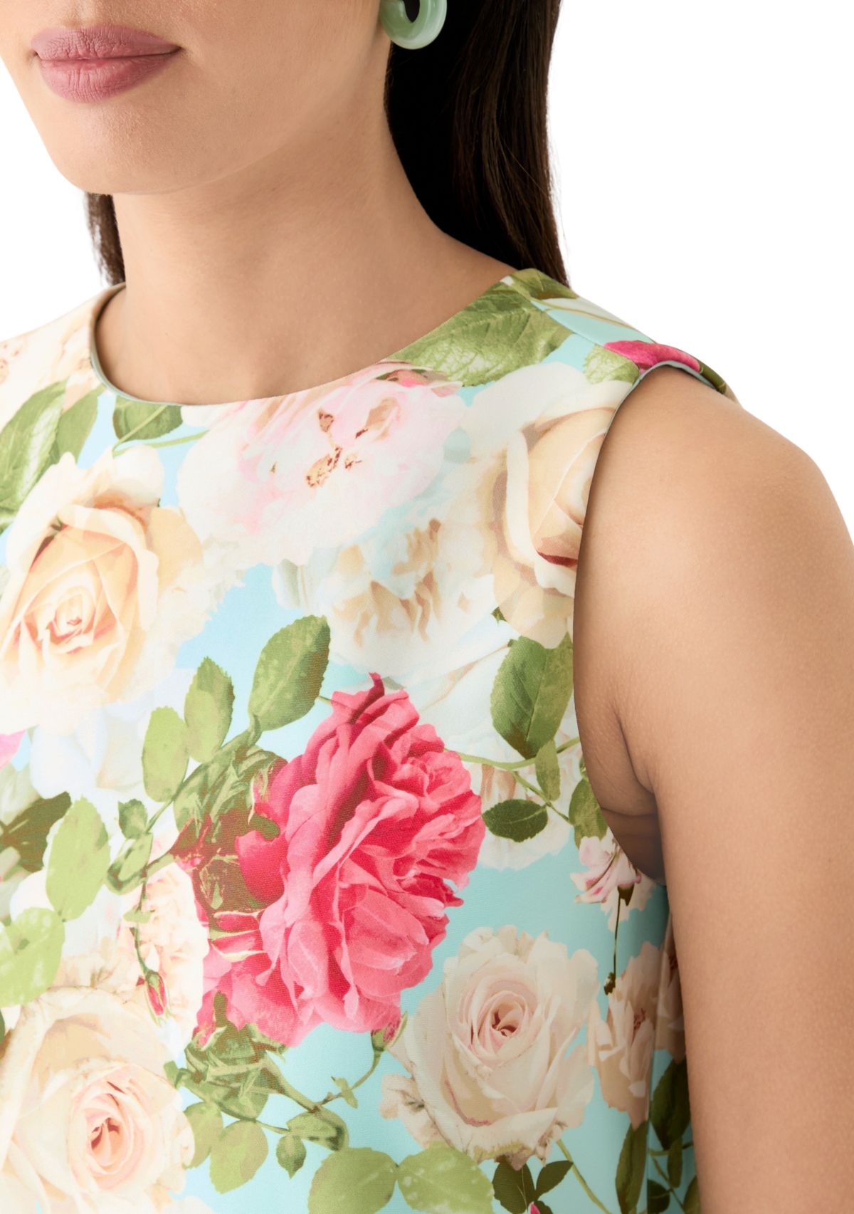 Womens Sleeveless Crew Neck Floral Print Sheath Dress