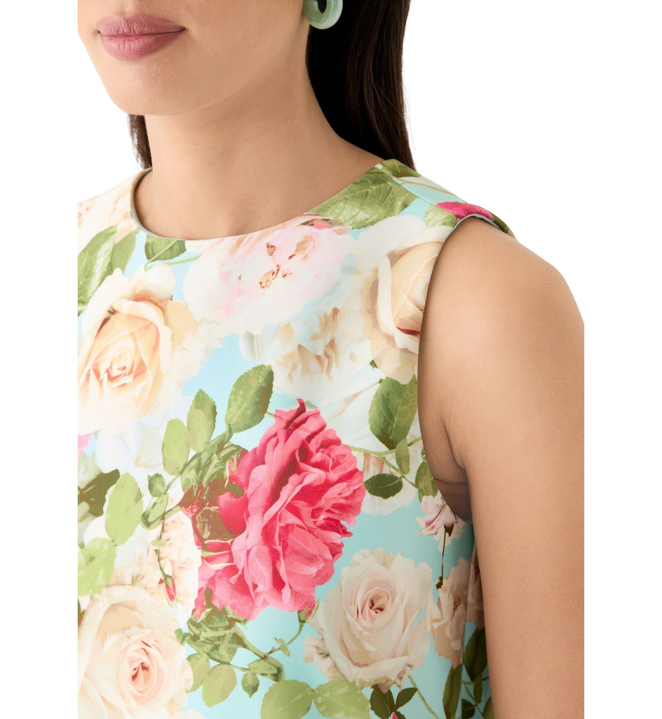 Womens Sleeveless Crew Neck Floral Print Sheath Dress