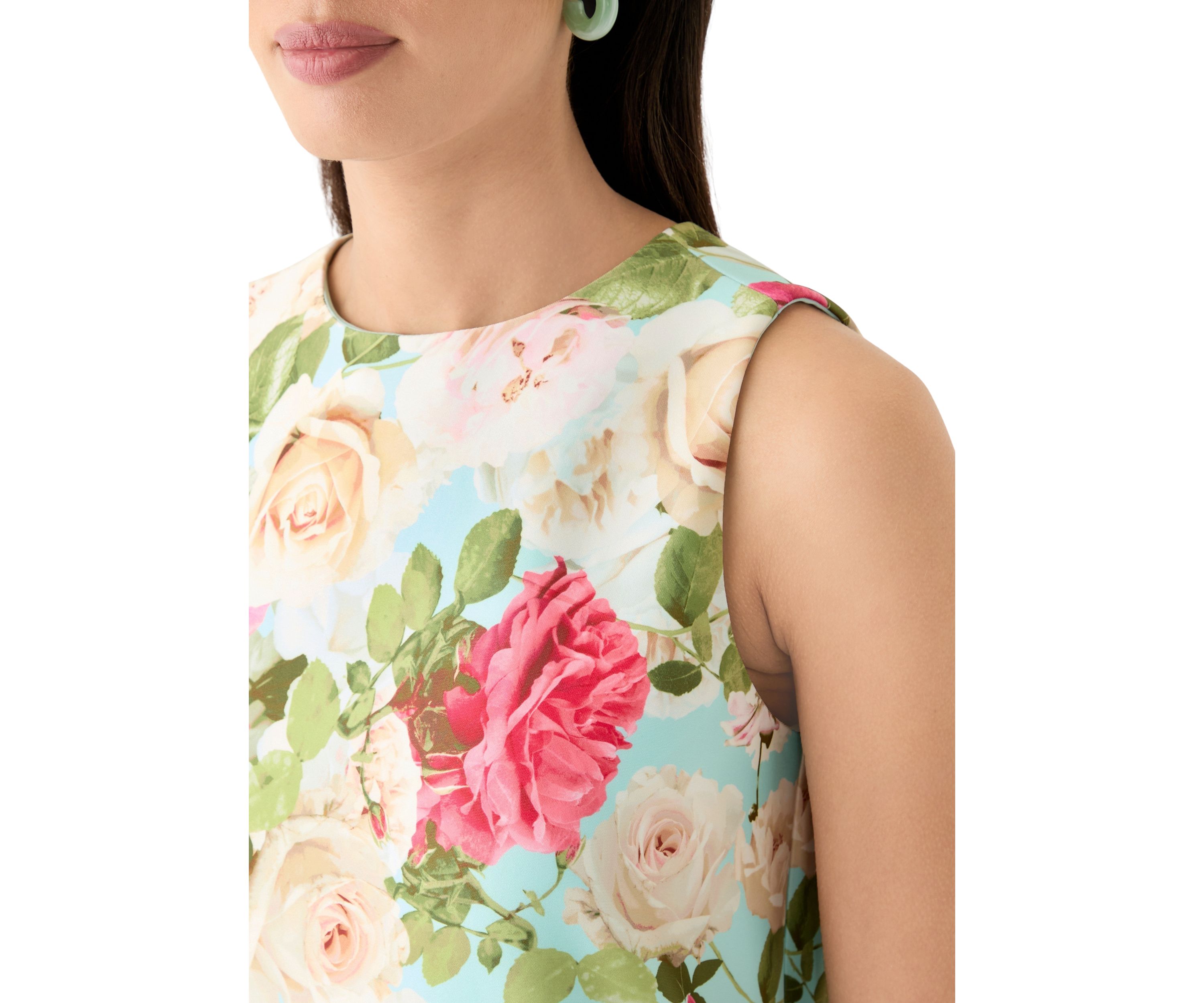 Womens Sleeveless Crew Neck Floral Print Sheath Dress