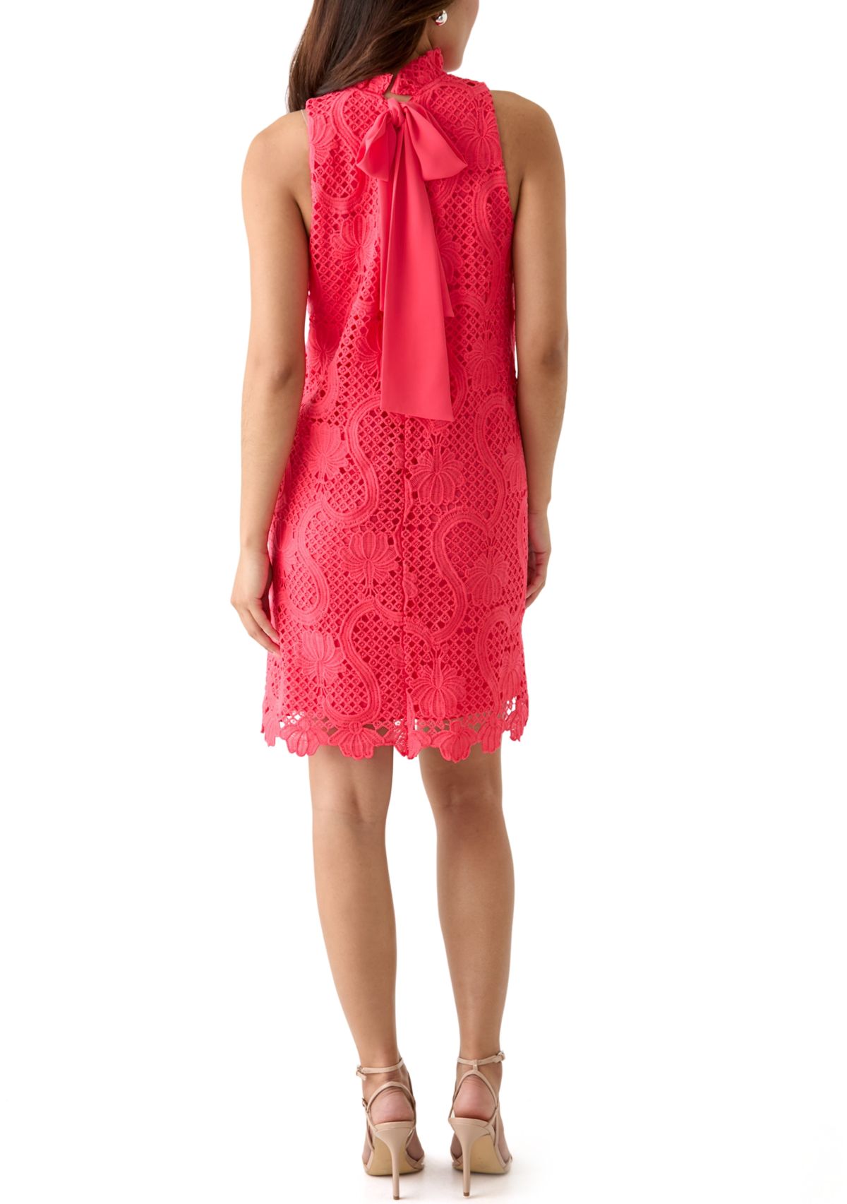 Womens Sleeveless Shift Dress with Ruffle Neck