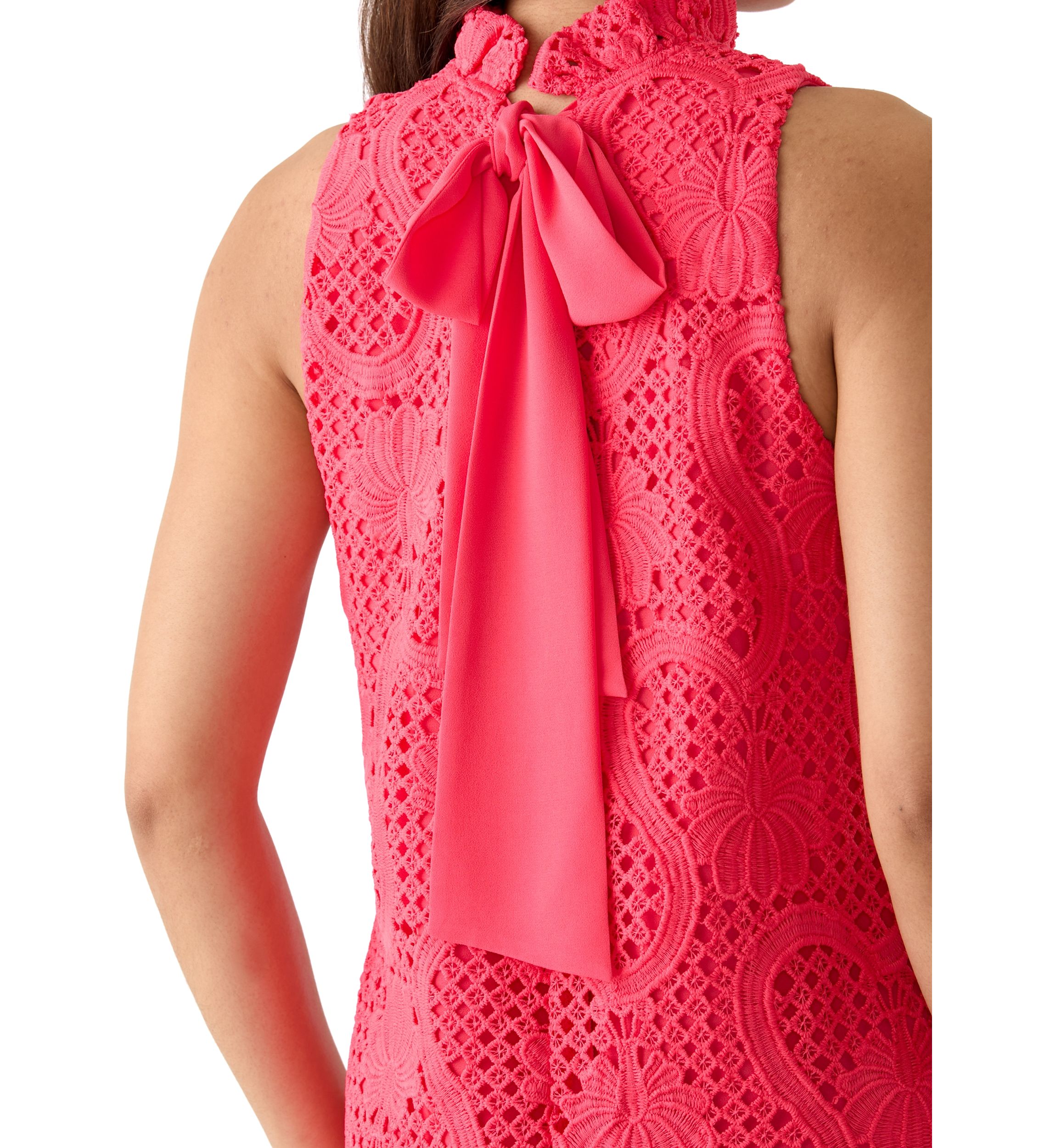 Womens Sleeveless Shift Dress with Ruffle Neck