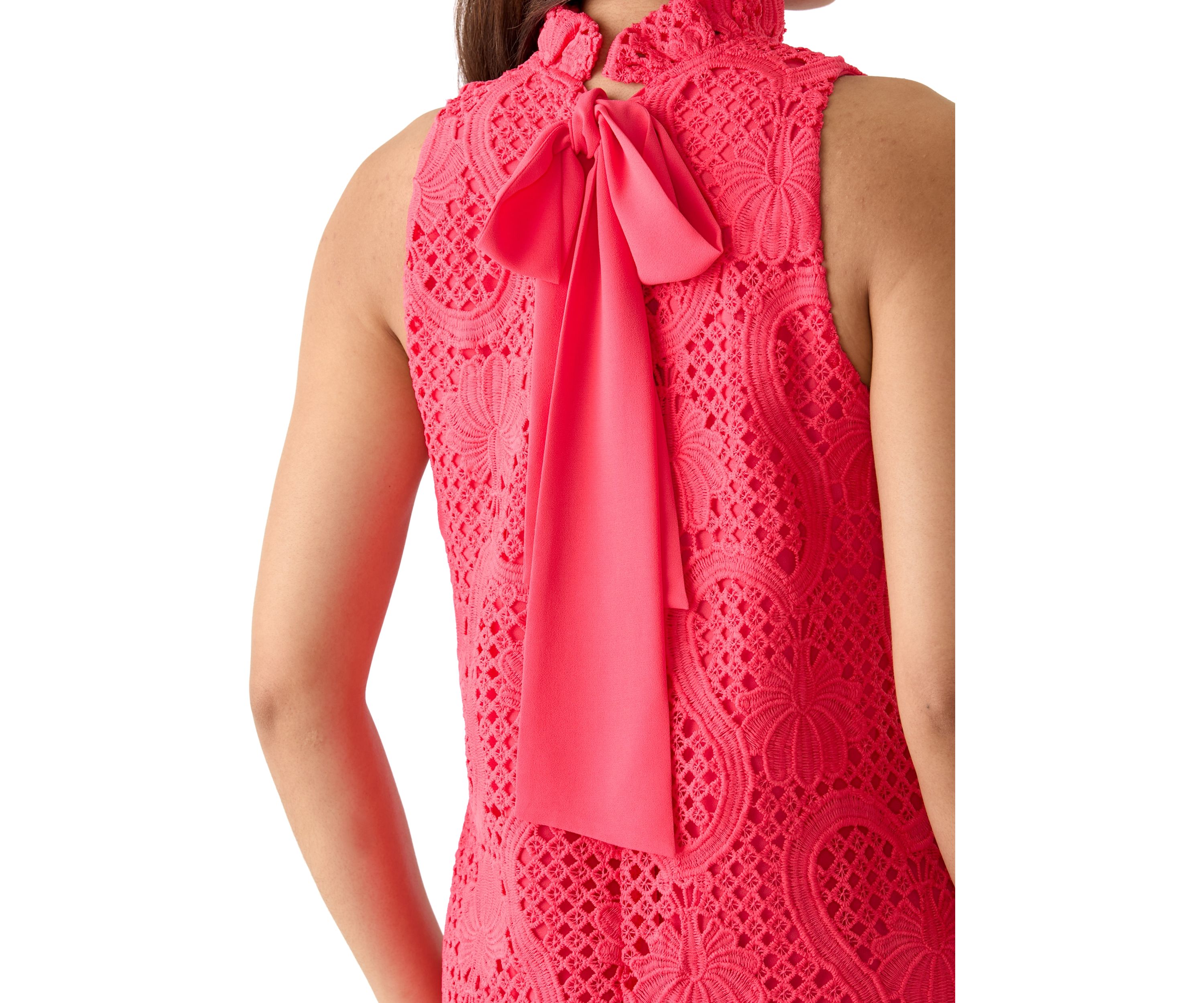 Womens Sleeveless Shift Dress with Ruffle Neck