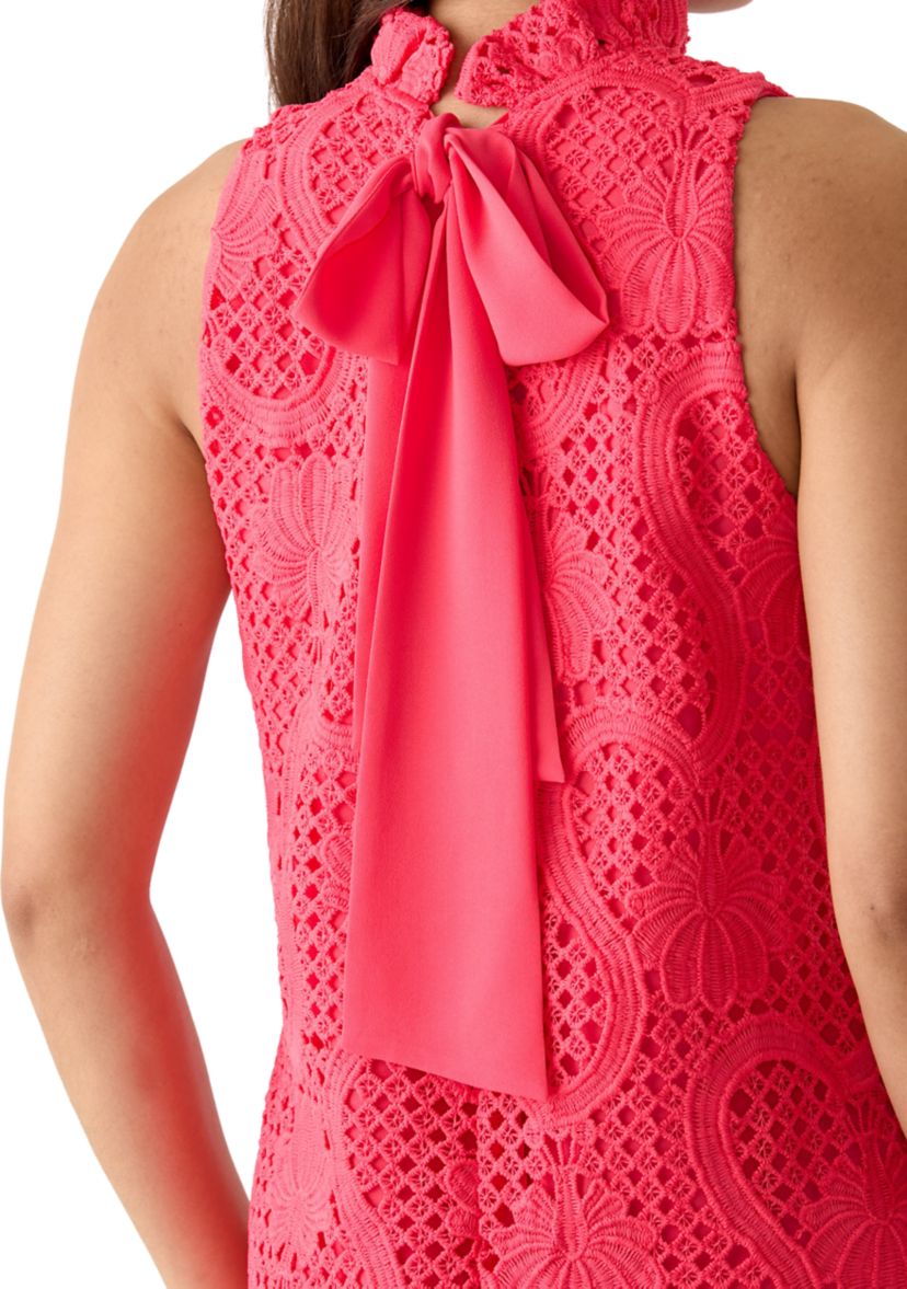 Womens Sleeveless Shift Dress with Ruffle Neck