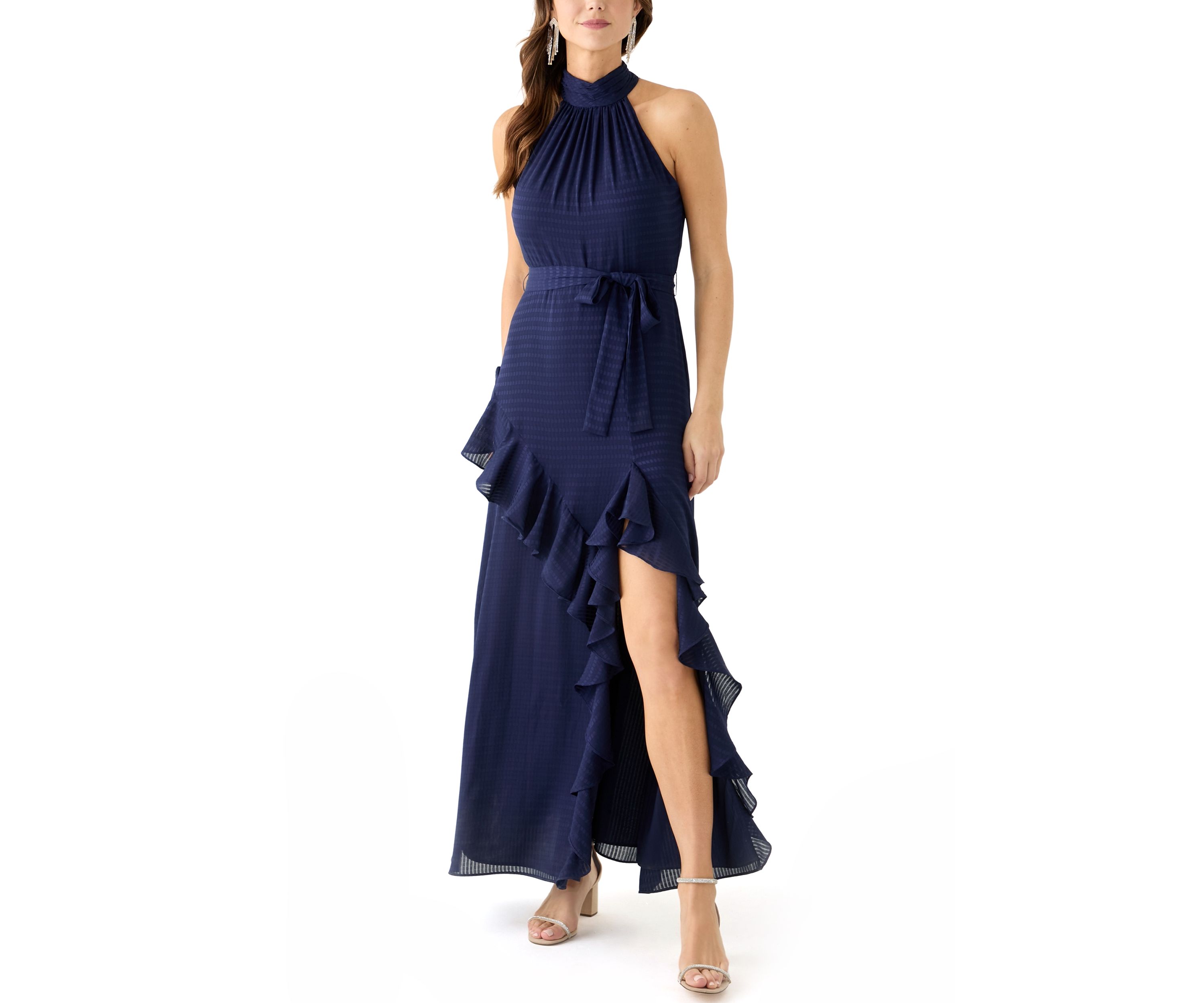 Womens Asymmetrical Ruffle Hem Maxi Dress