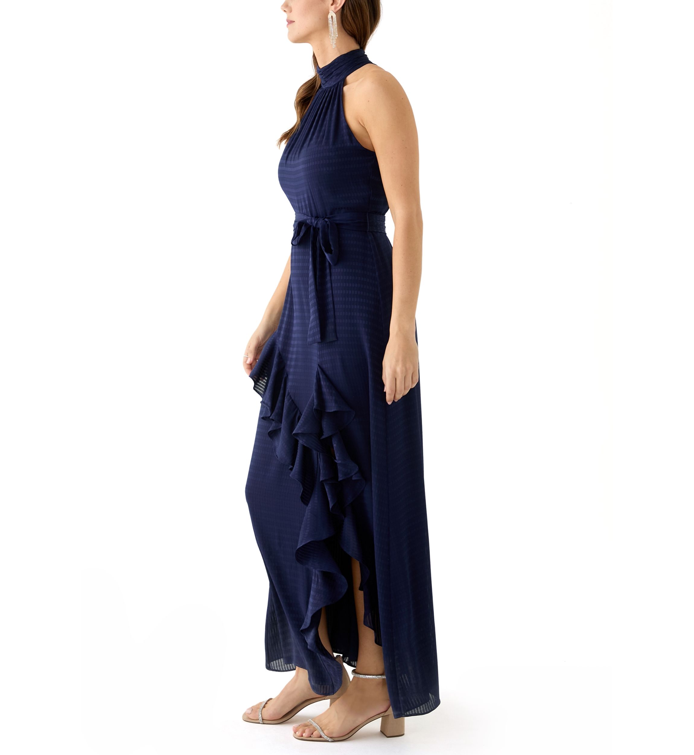 Womens Asymmetrical Ruffle Hem Maxi Dress