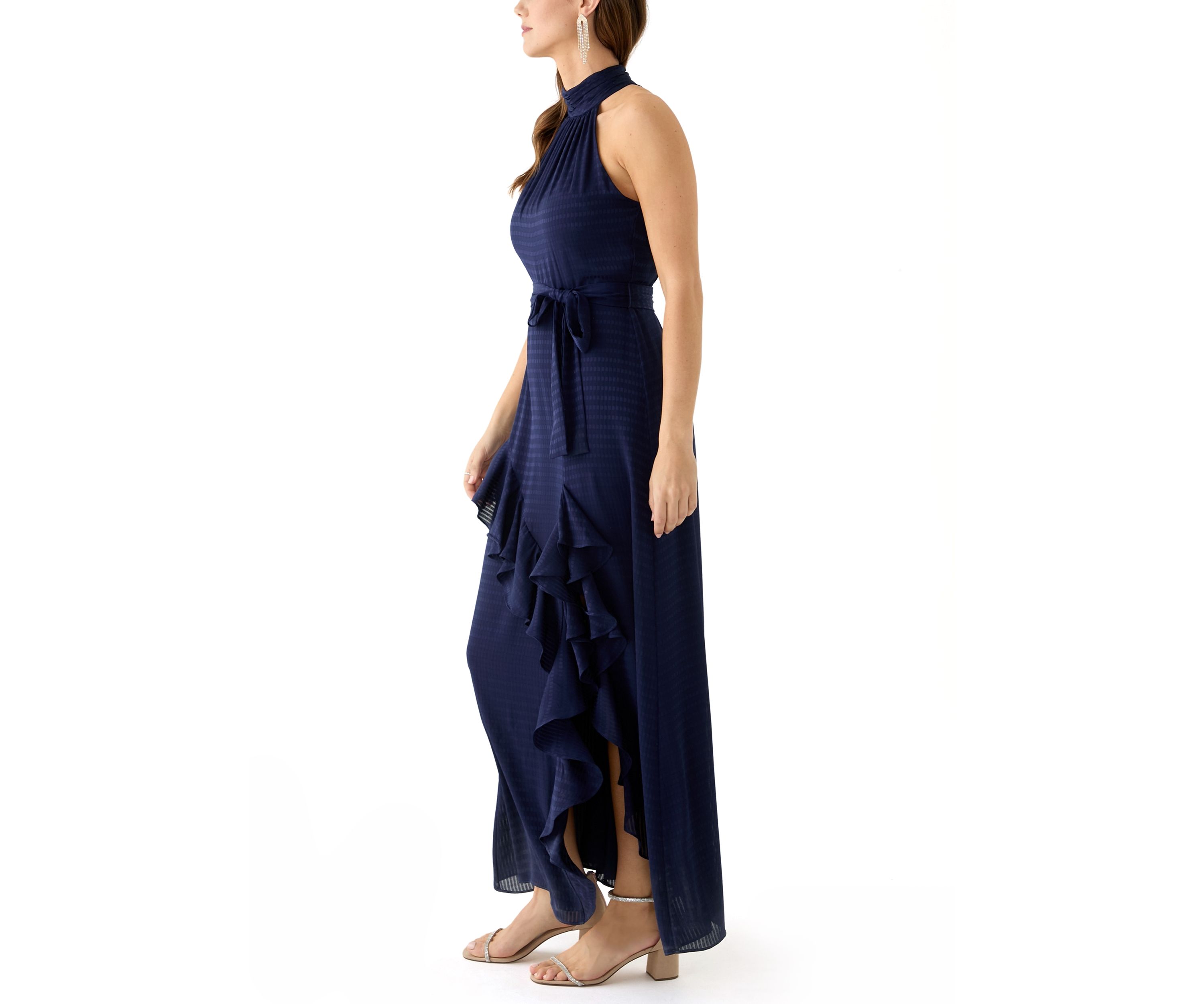 Womens Asymmetrical Ruffle Hem Maxi Dress