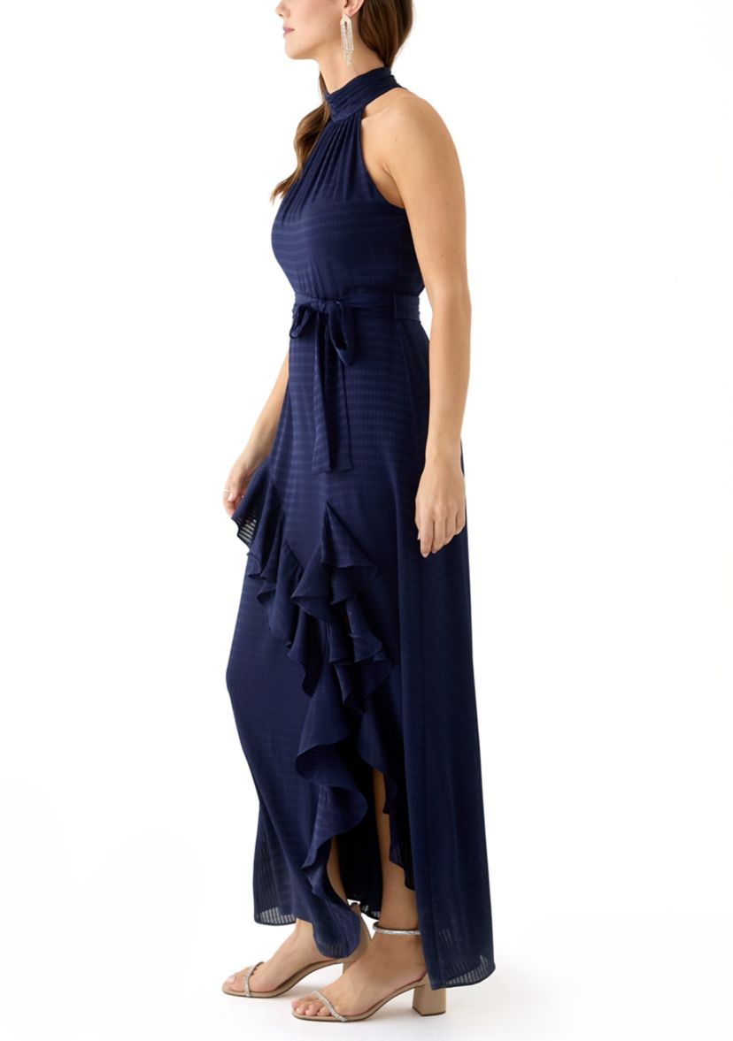 Womens Asymmetrical Ruffle Hem Maxi Dress