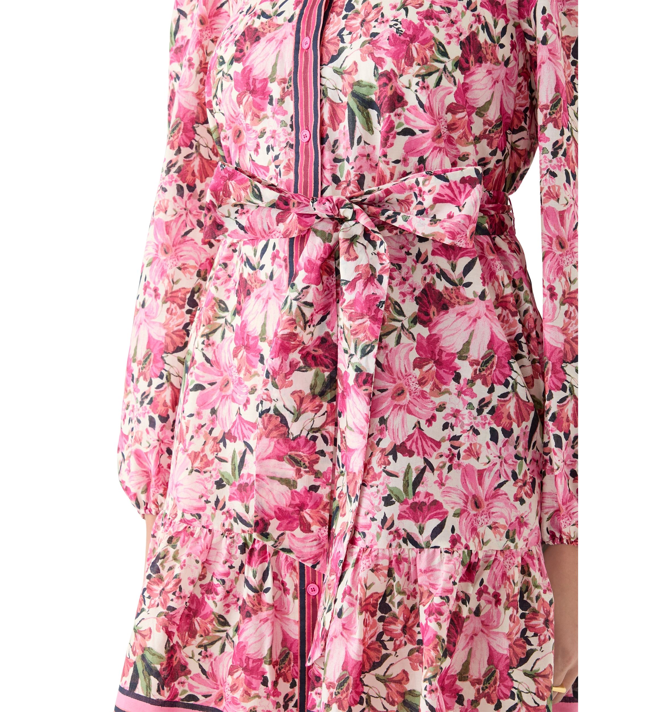 Womens Long Sleeve Collared Floral Fit and Flare Dress