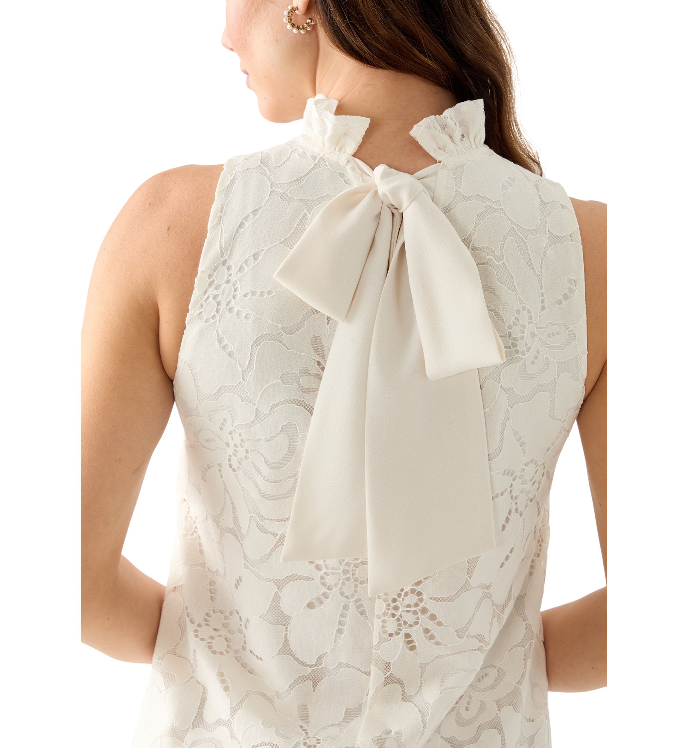 Womens Sleeveless Ruffle Mock Neck Shift Dress
