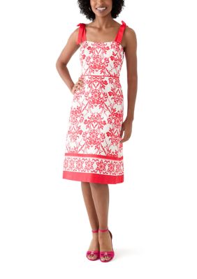 Anne Klein Women's Sleeveless Square Neck Printed Midi Dress, White, 16