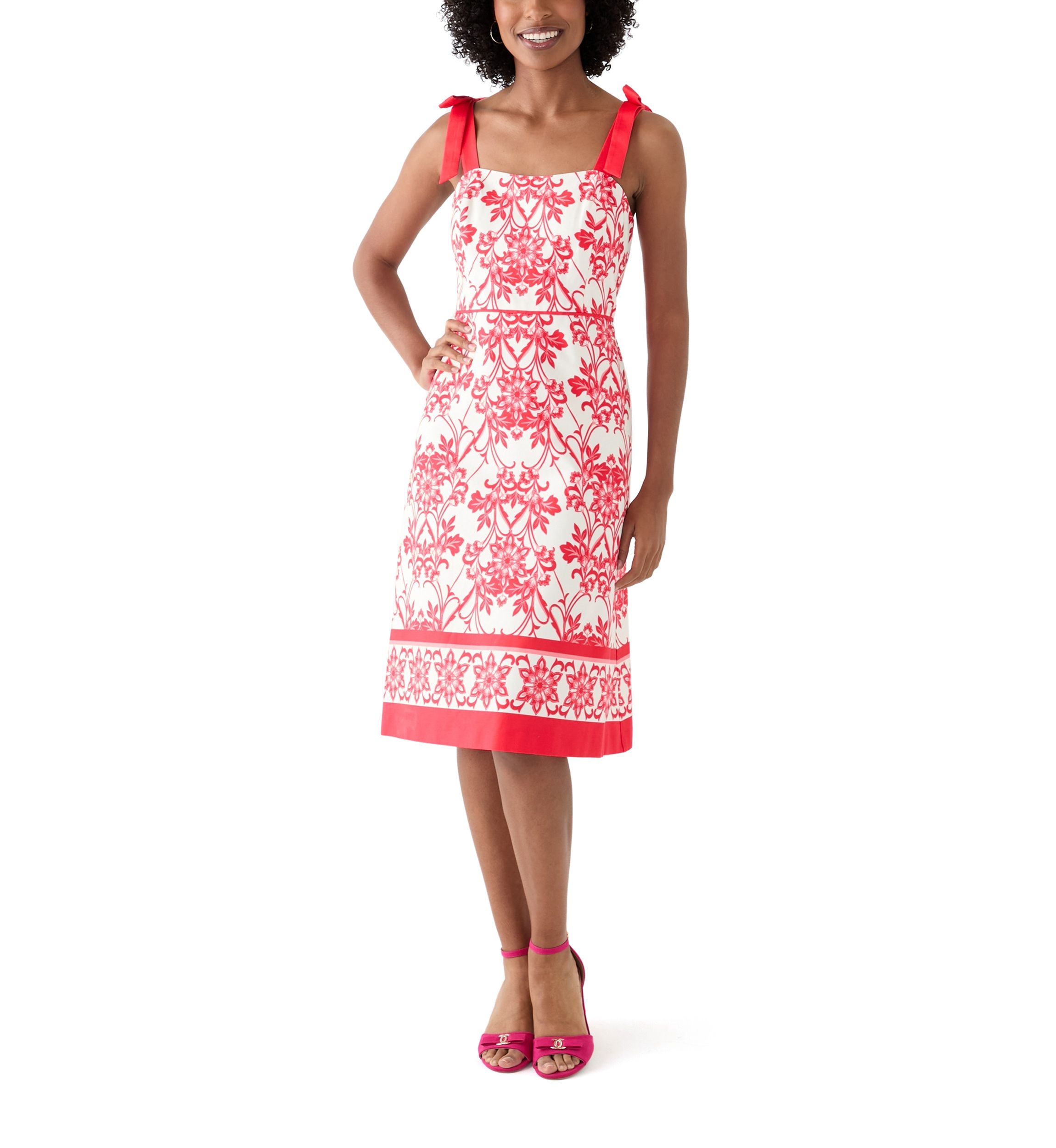Womens Sleeveless Square Neck Printed Midi Dress