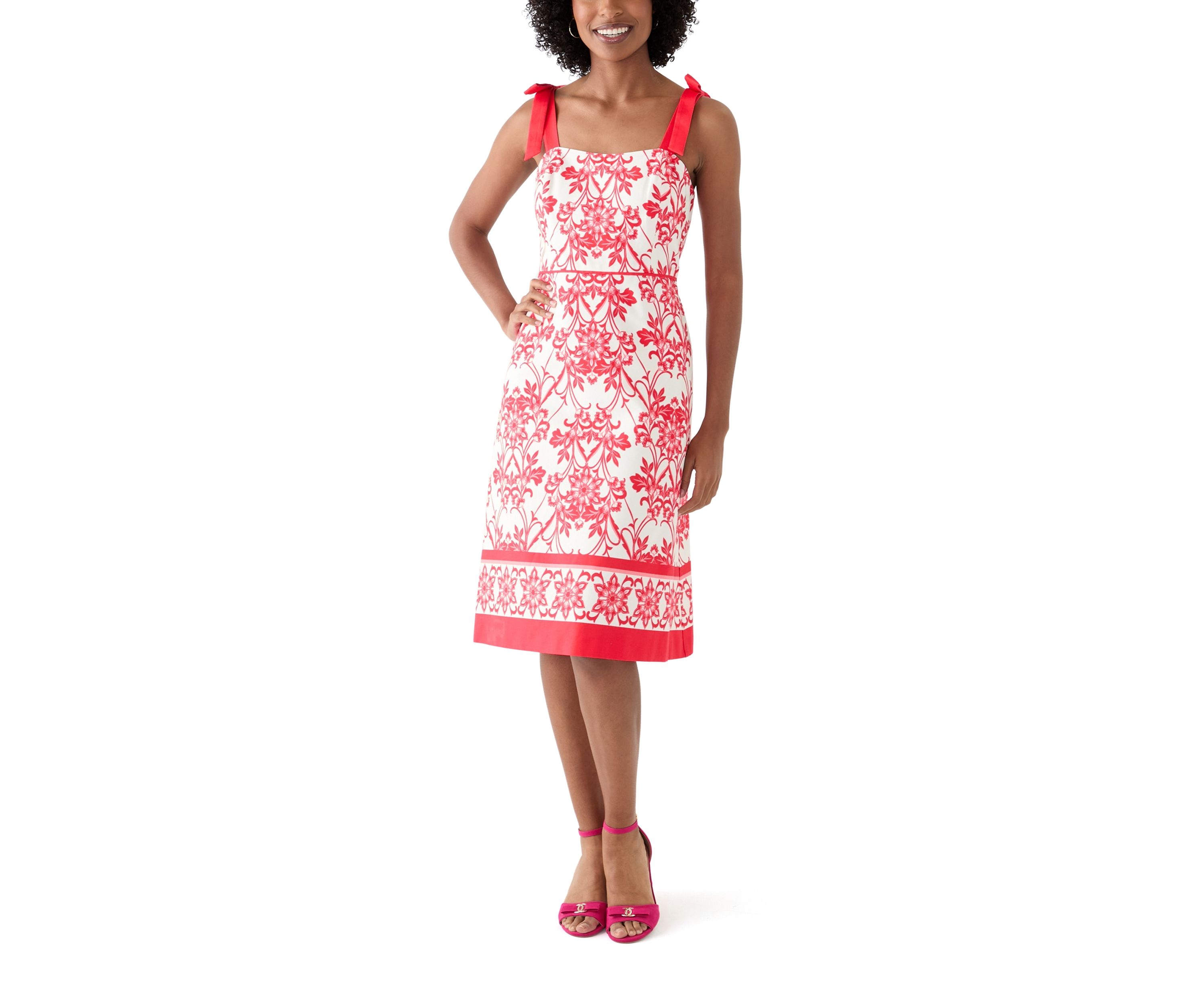 Womens Sleeveless Square Neck Printed Midi Dress