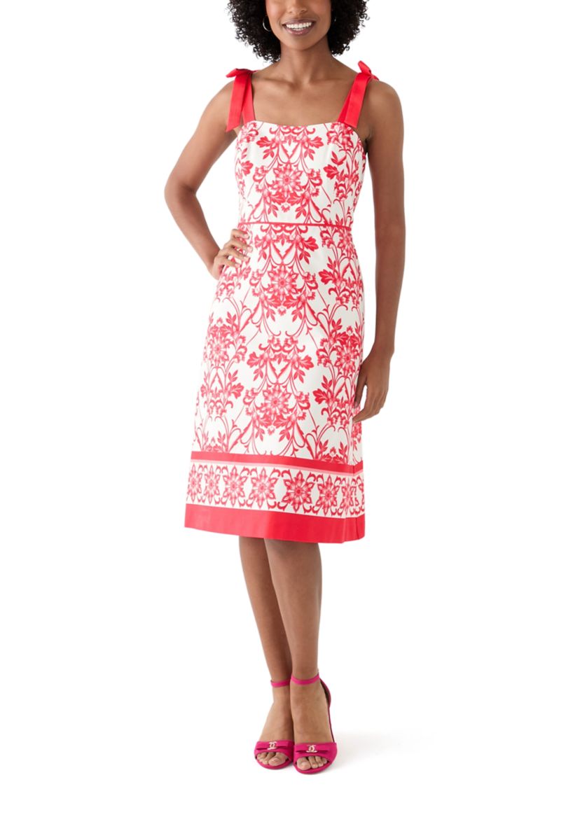 Womens Sleeveless Square Neck Printed Midi Dress