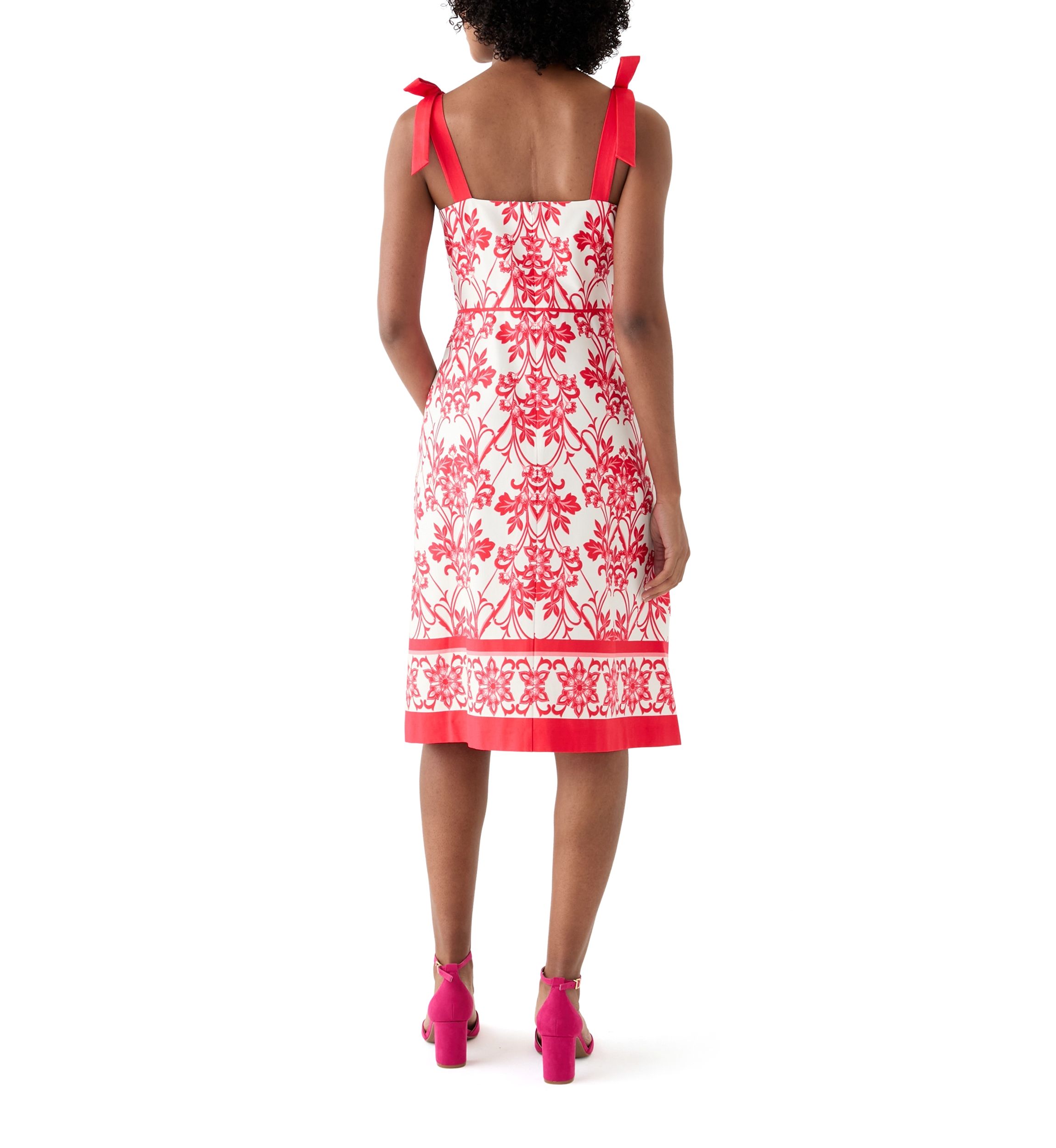 Womens Sleeveless Square Neck Printed Midi Dress
