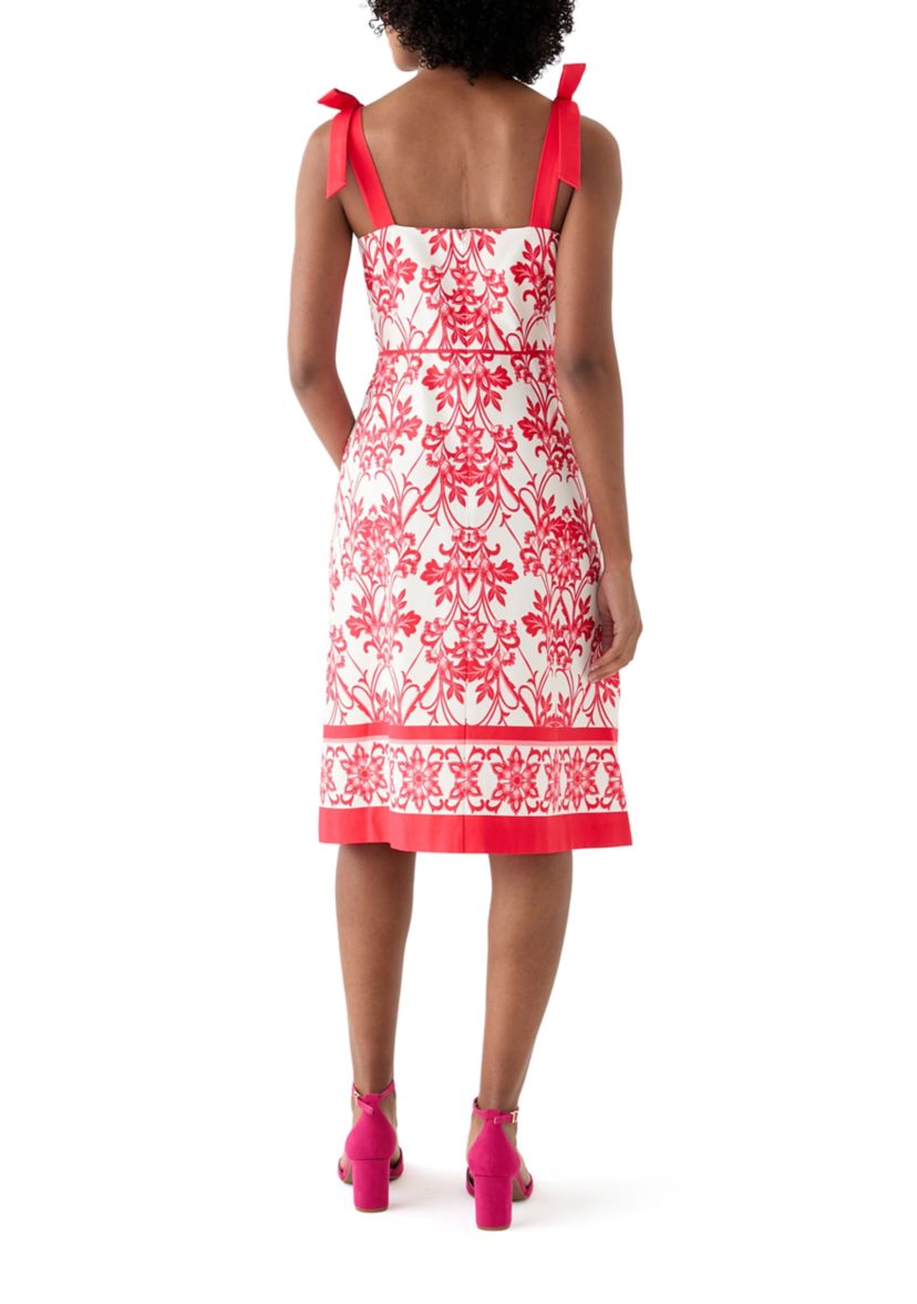 Womens Sleeveless Square Neck Printed Midi Dress