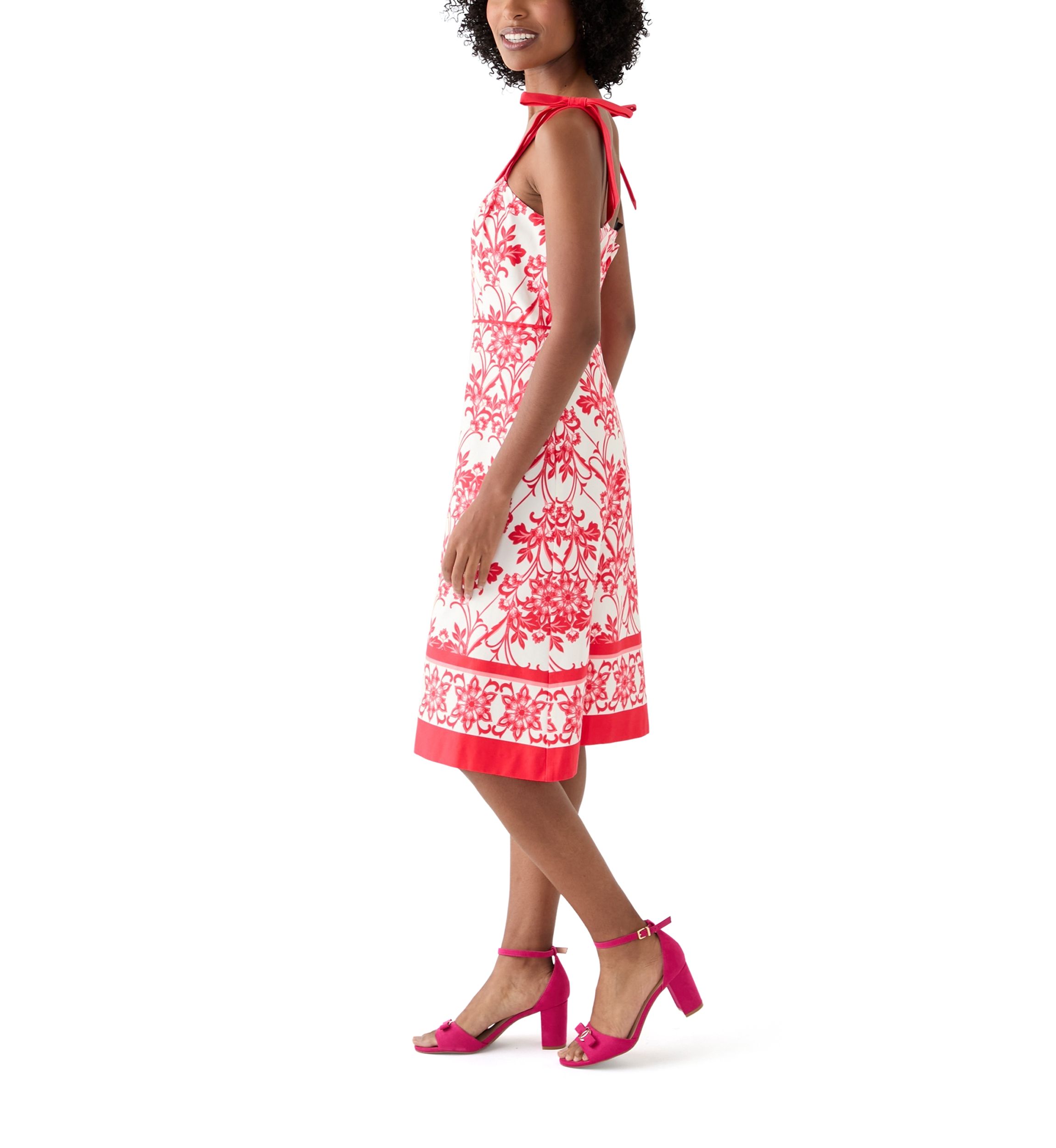 Womens Sleeveless Square Neck Printed Midi Dress