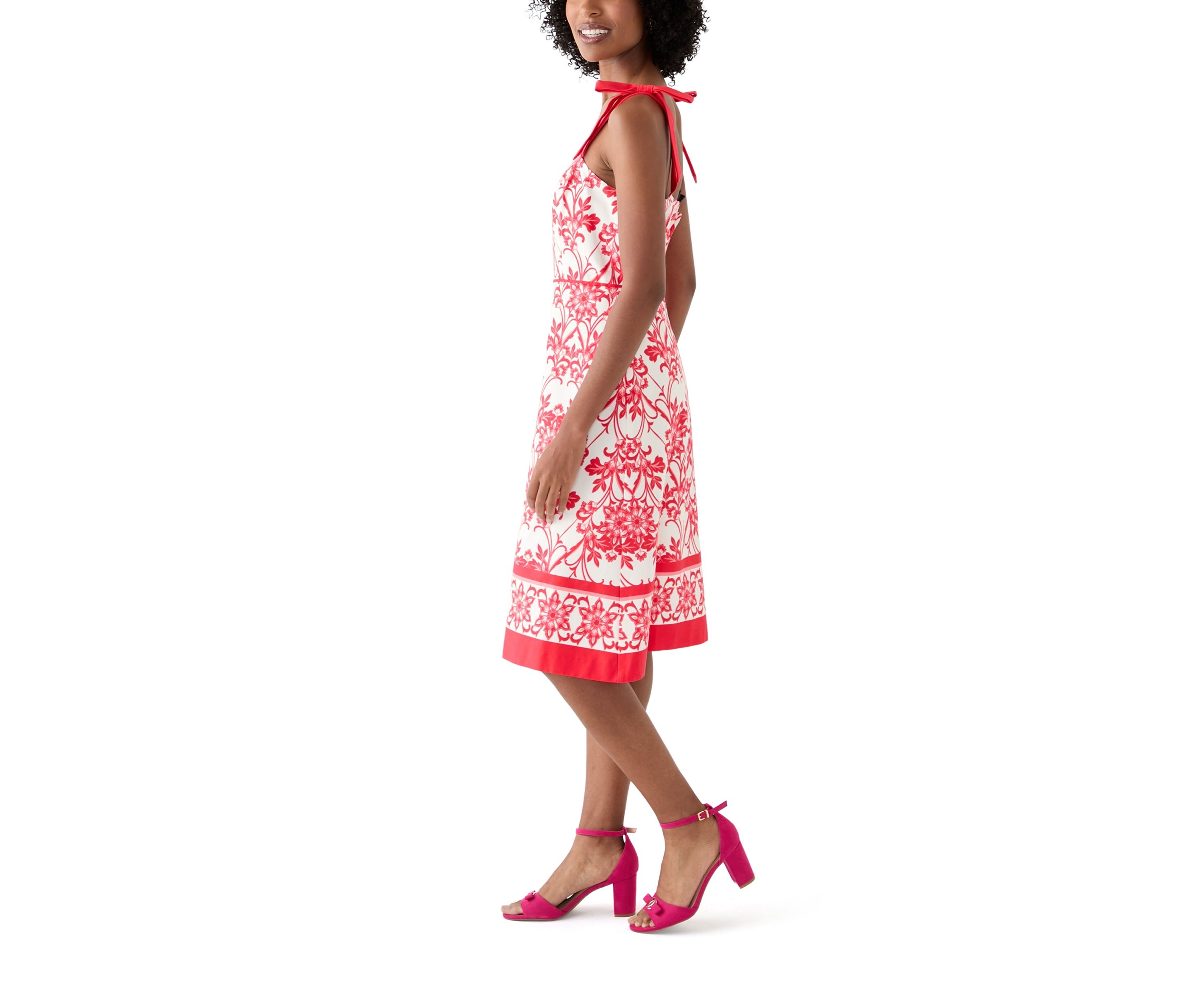Womens Sleeveless Square Neck Printed Midi Dress