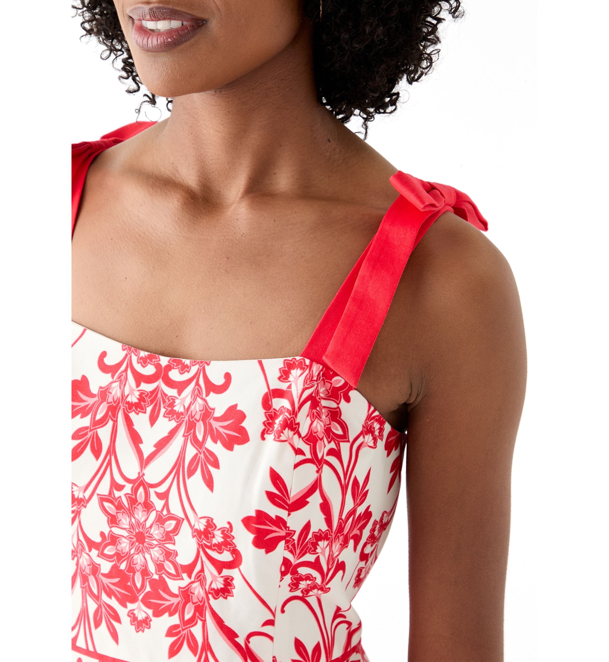 Womens Sleeveless Square Neck Printed Midi Dress
