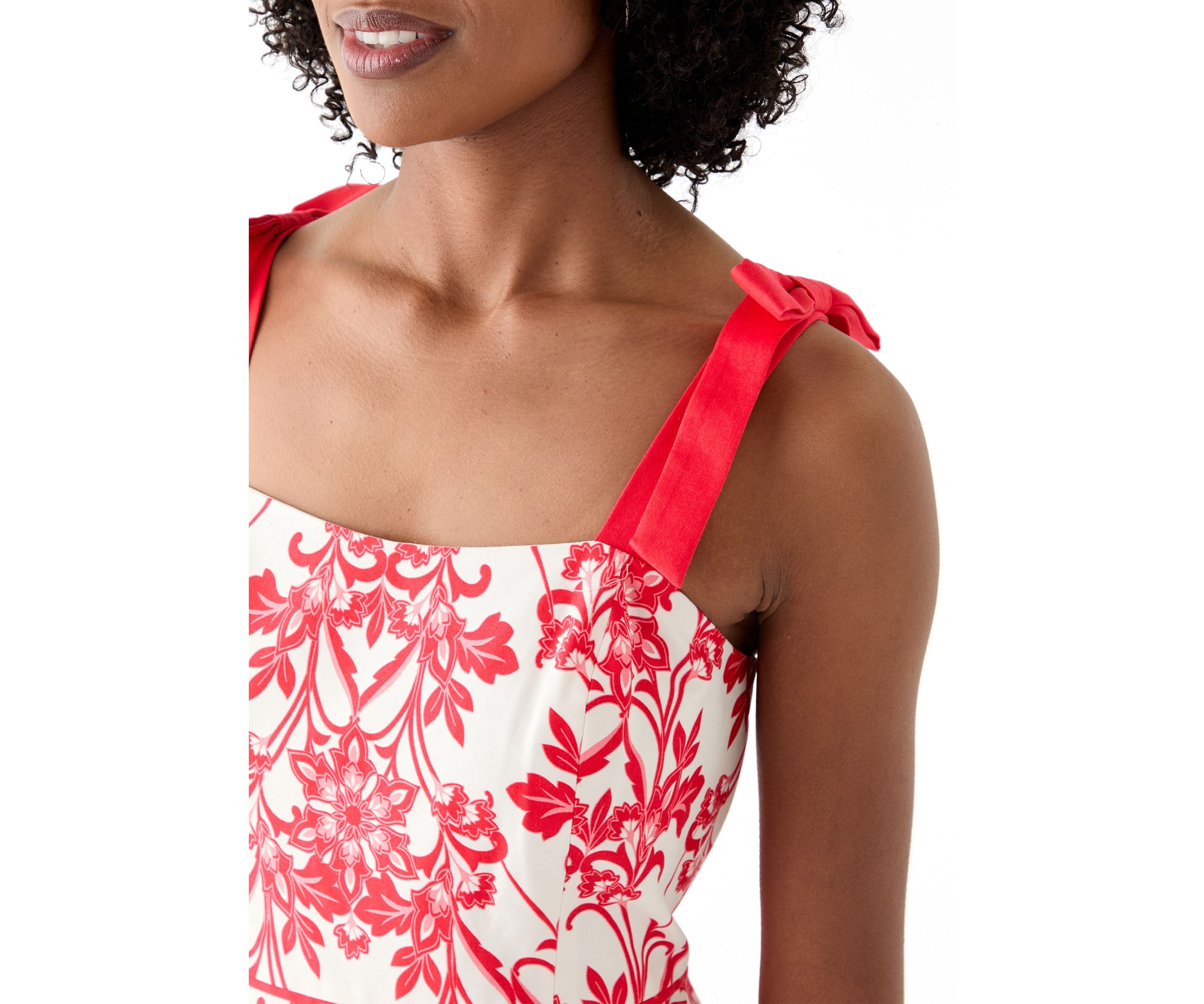 Womens Sleeveless Square Neck Printed Midi Dress
