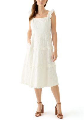 AK Anne Klein Women's Sleeveless Scoop Neck Printed A-Line Dress, White, 16