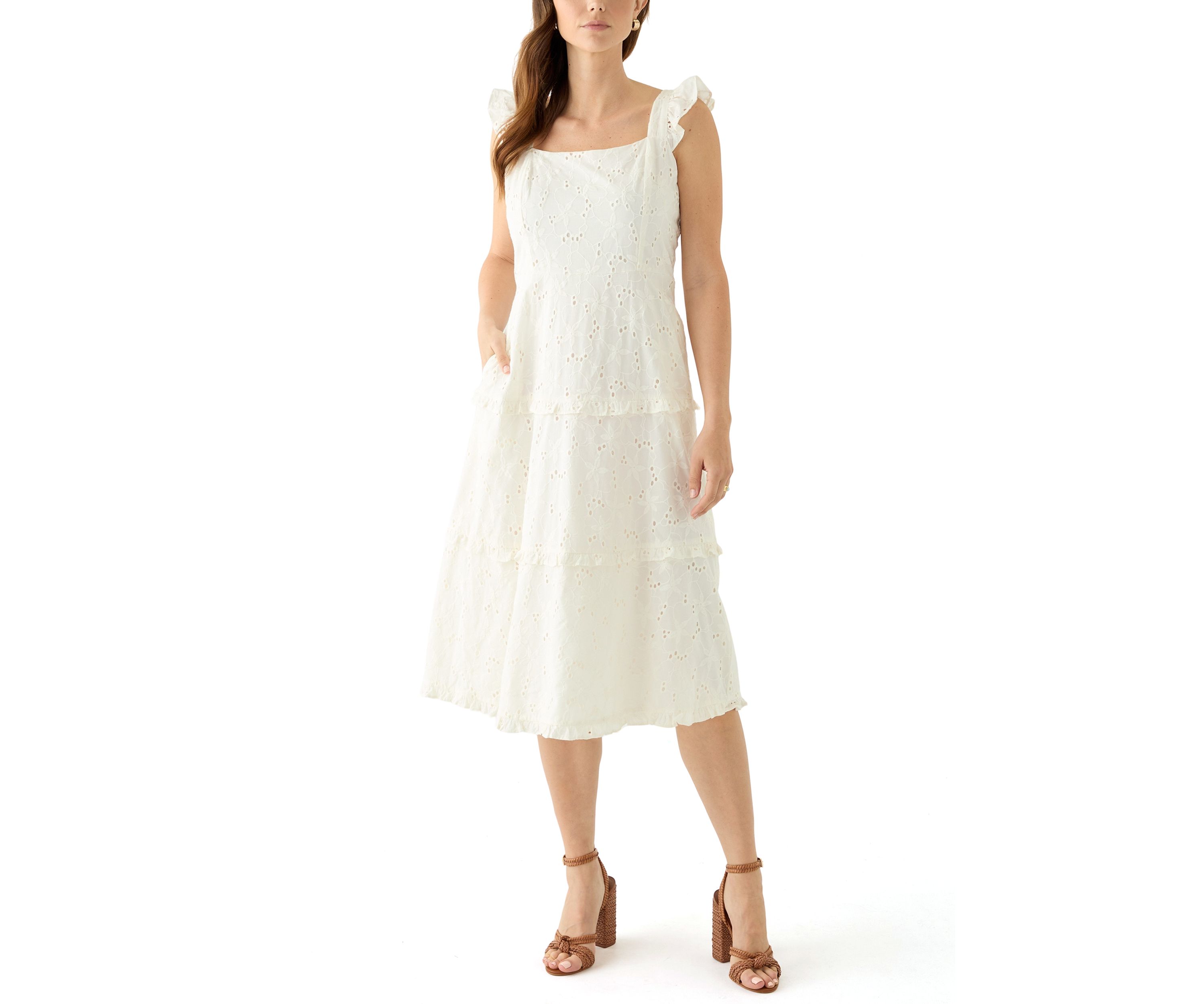 Womens Sleeveless Scoop Neck Printed A-Line Dress 