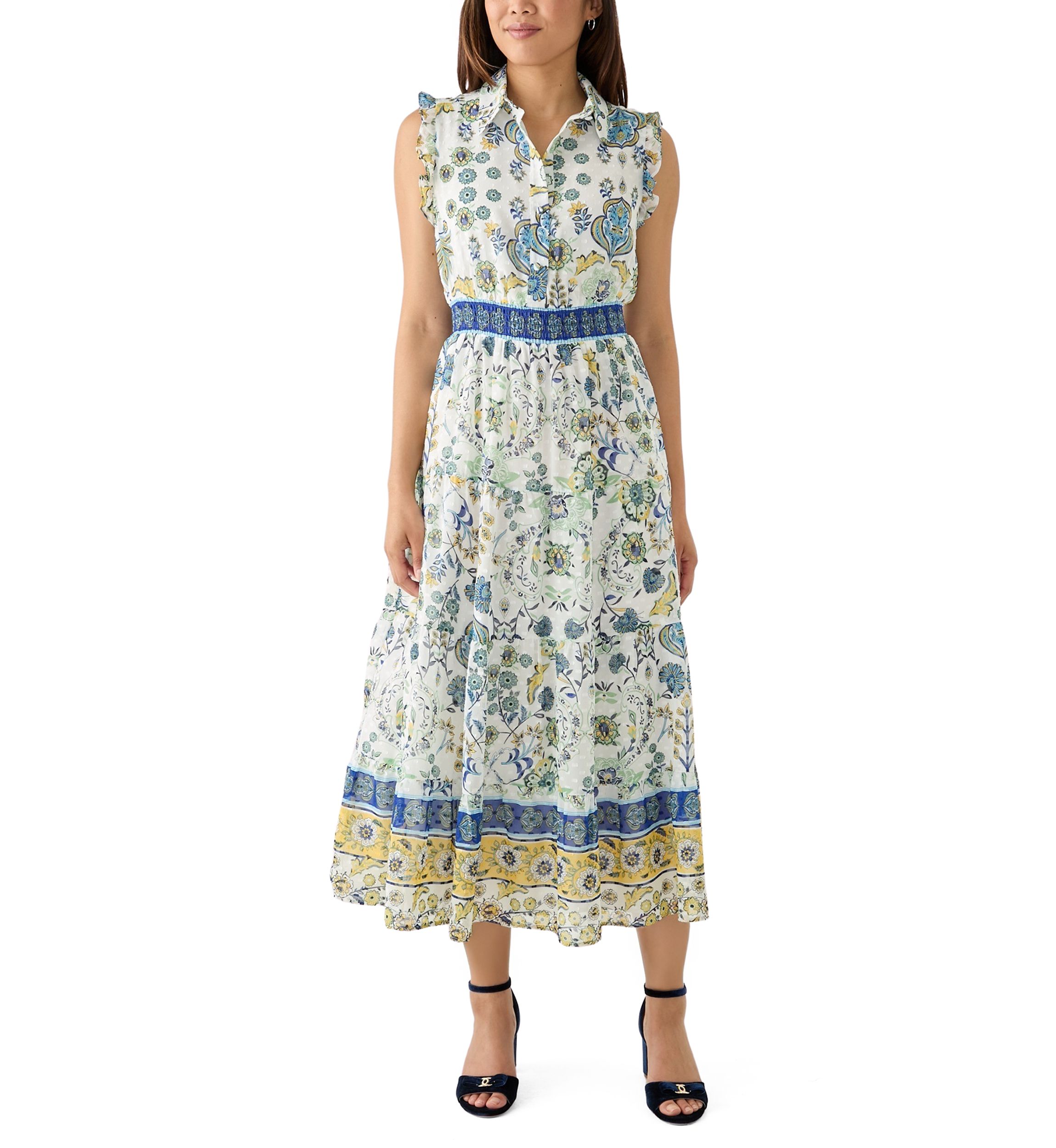 Womens Floral Printed Collared Dress