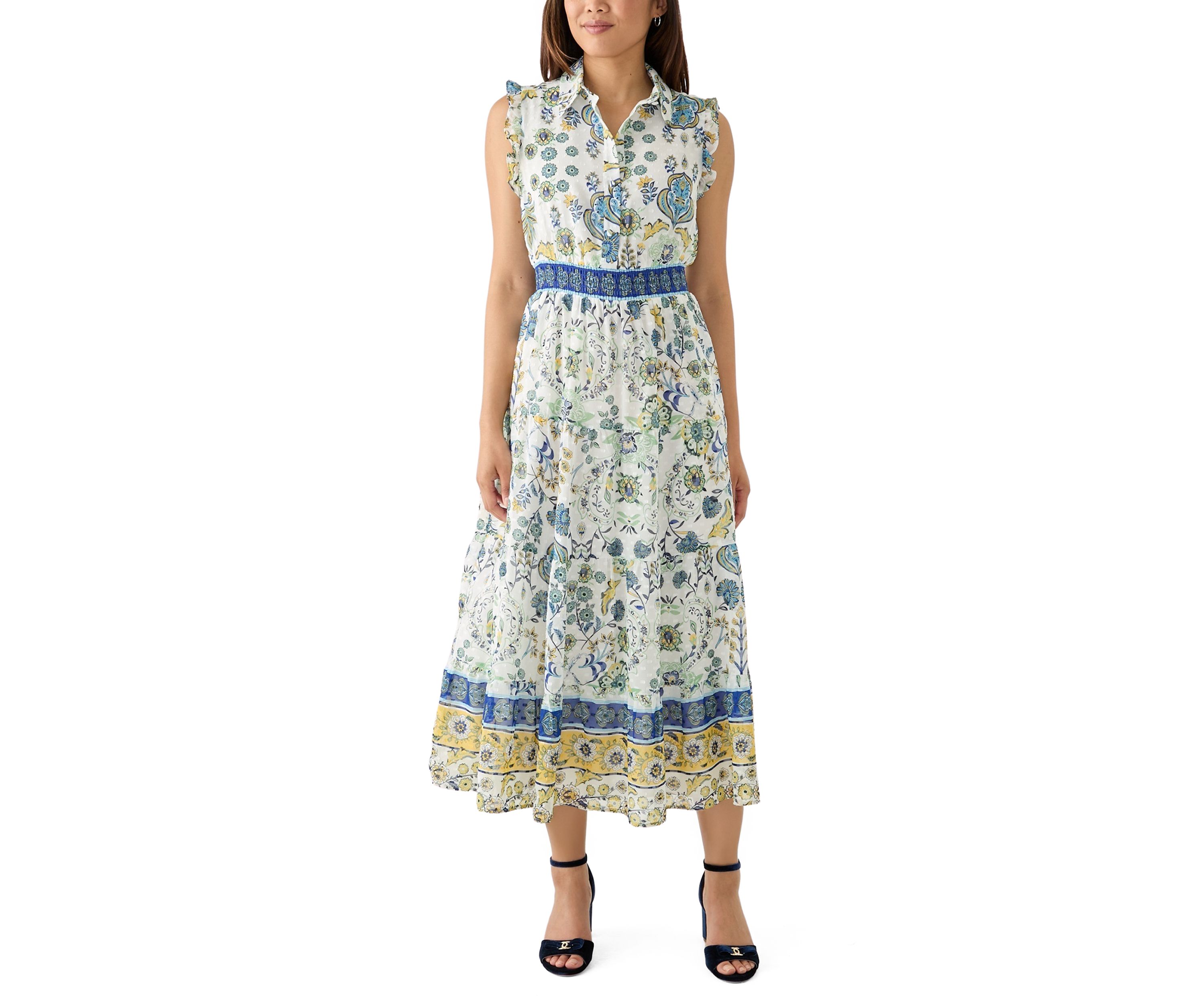 Womens Floral Printed Collared Dress