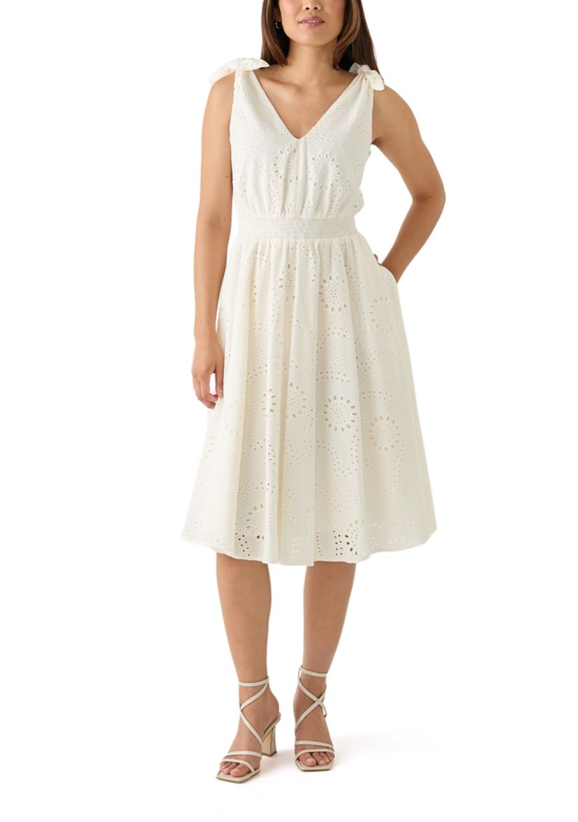 Womens Sleeveless Fit and Flare Eyelet Dress