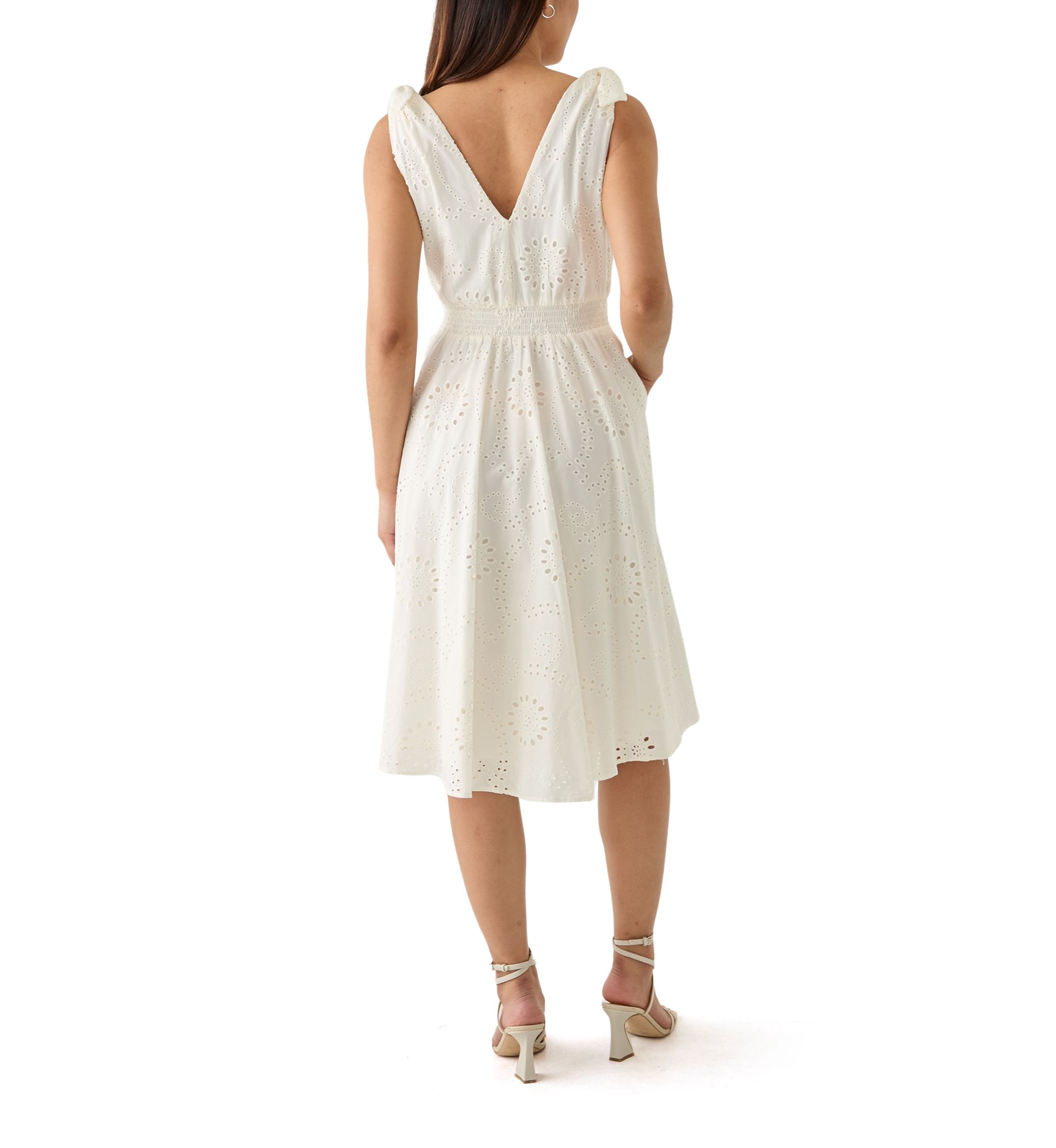 Womens Sleeveless Fit and Flare Eyelet Dress