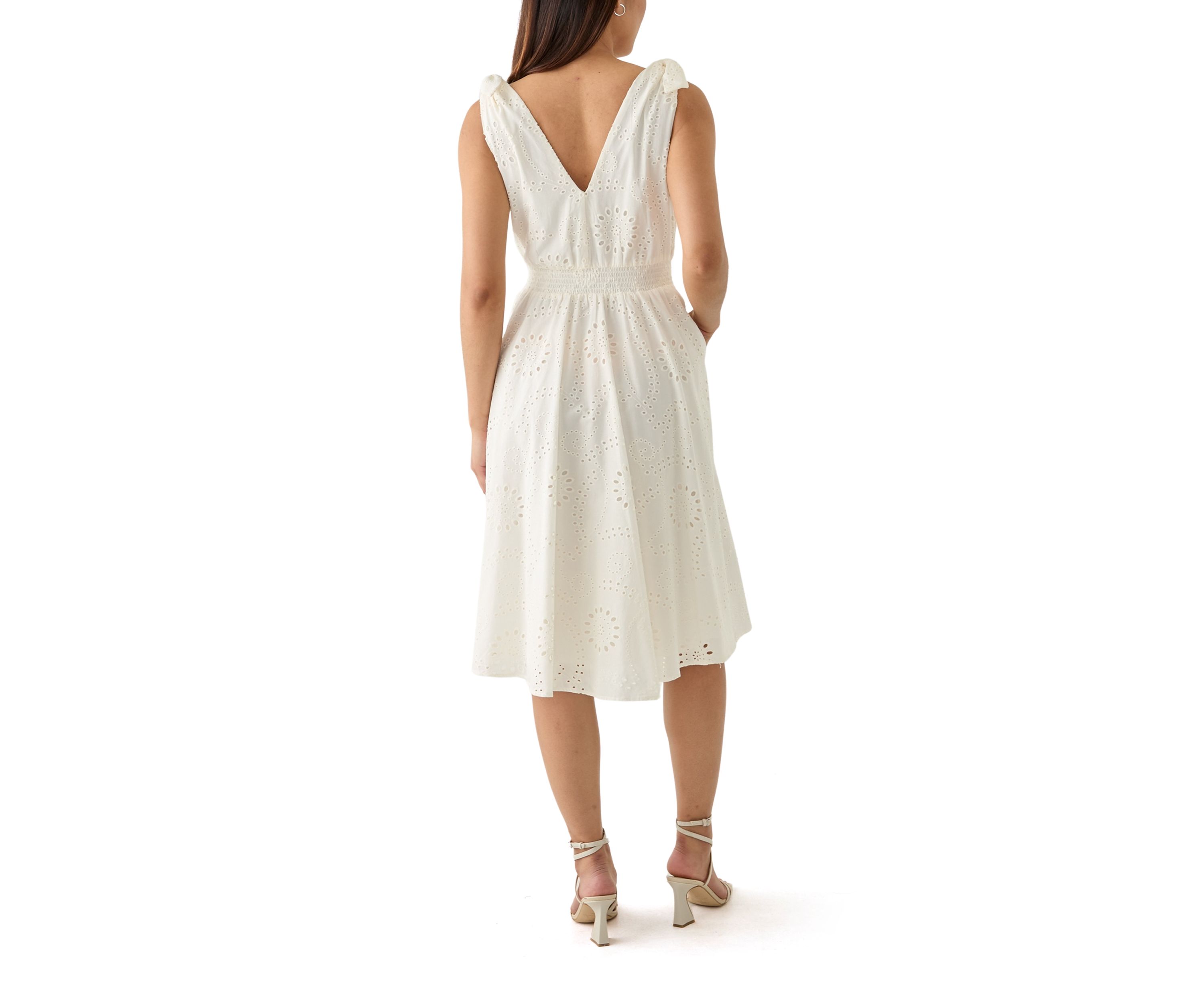 Womens Sleeveless Fit and Flare Eyelet Dress
