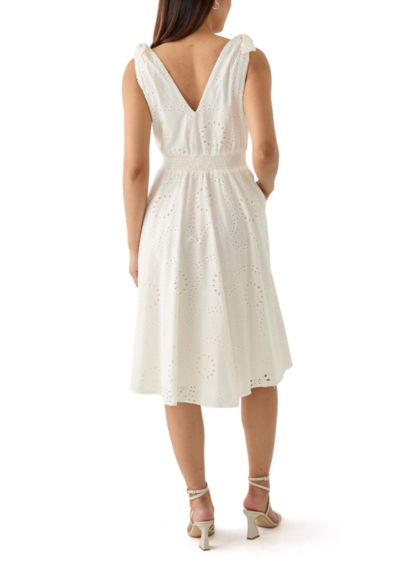 Womens Sleeveless Fit and Flare Eyelet Dress