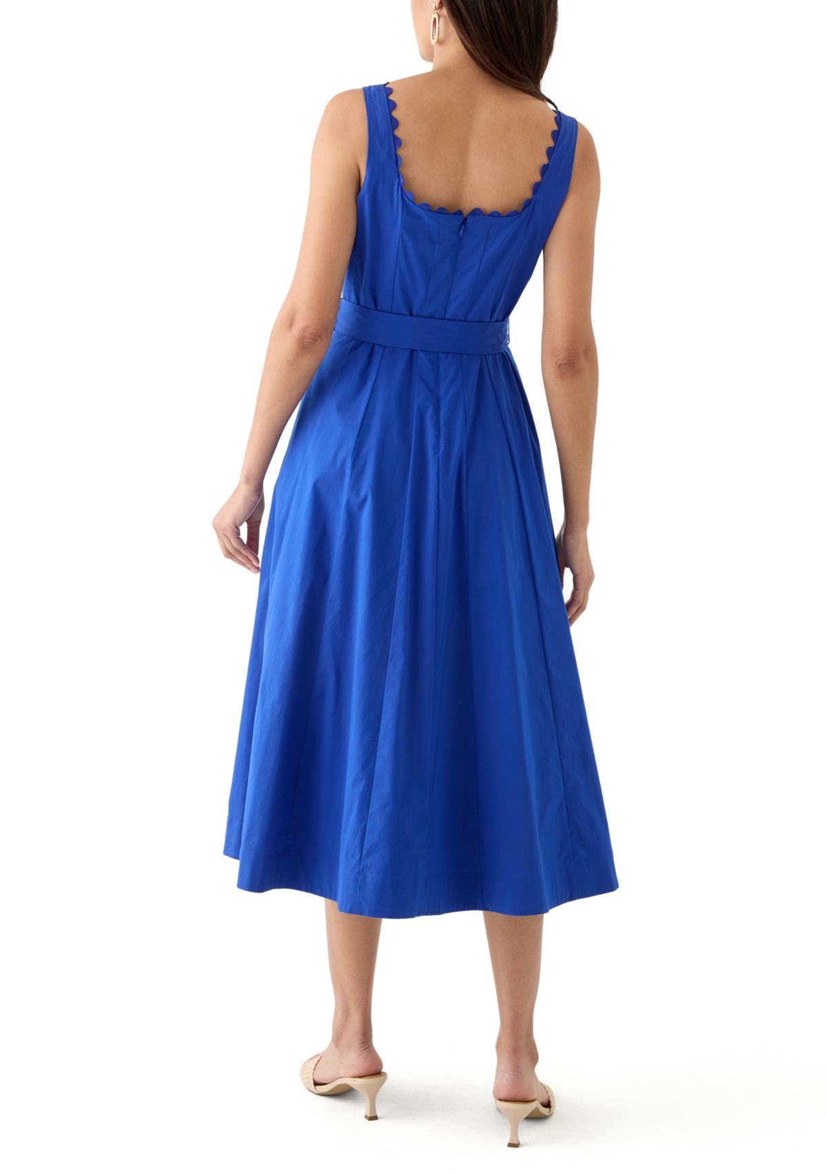 Womens Smocked Scalloped Fit and Flare Dress