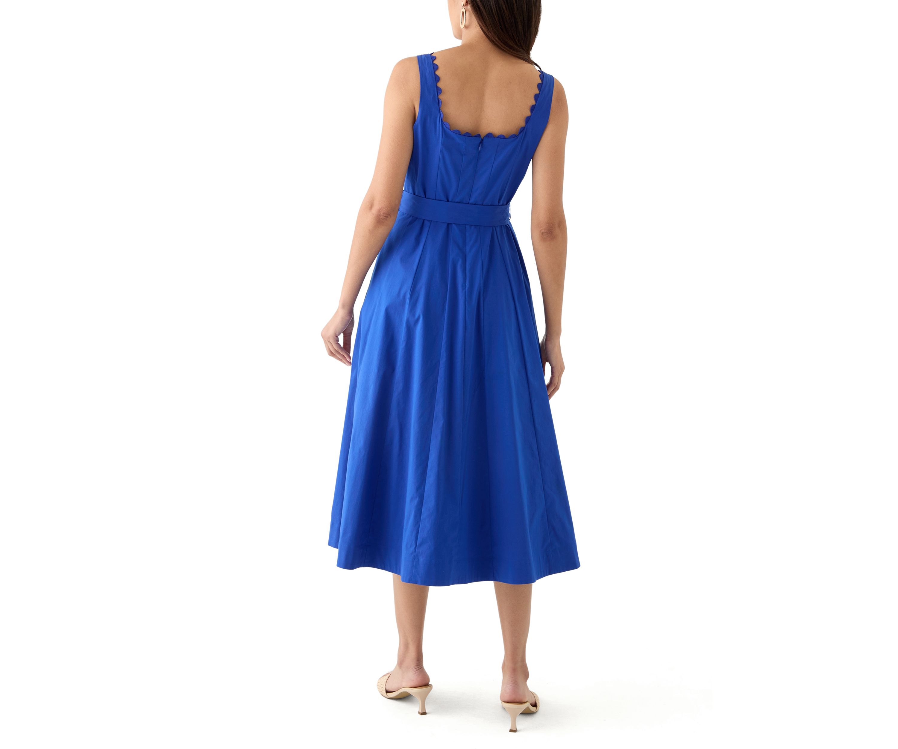 Womens Smocked Scalloped Fit and Flare Dress