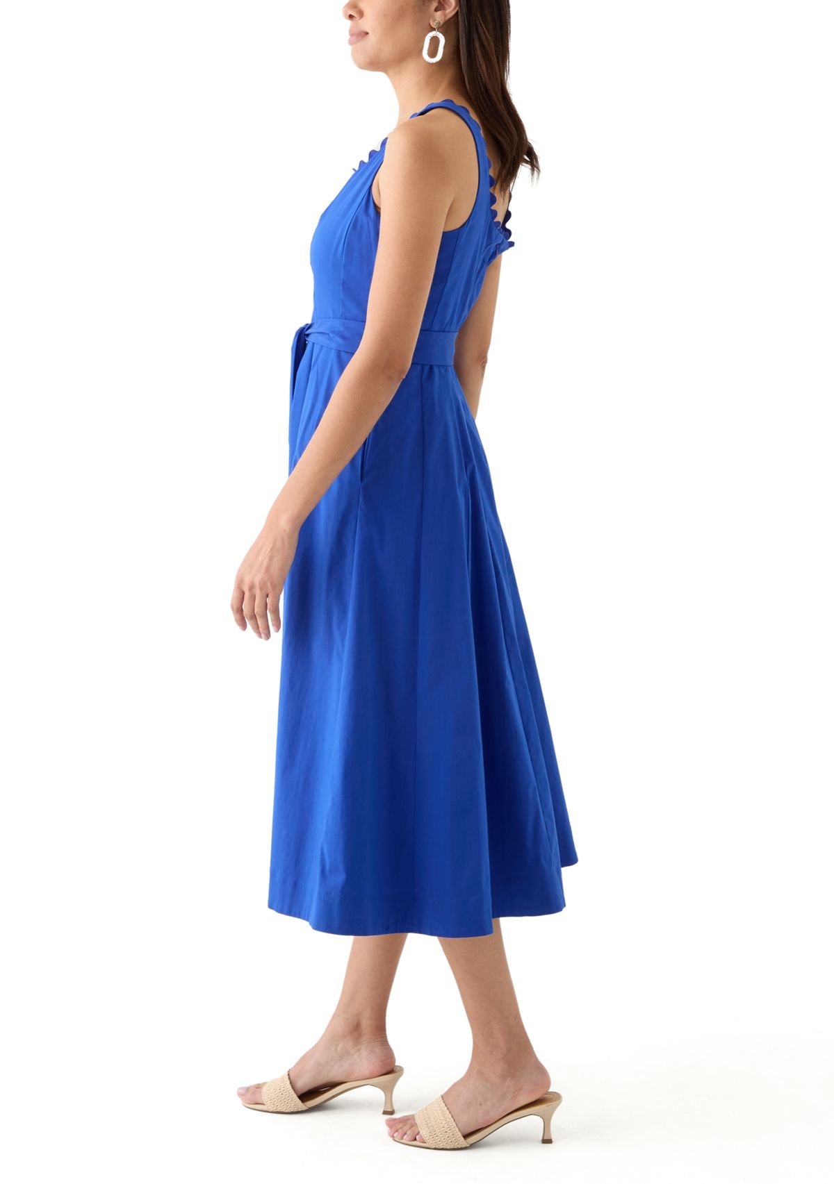 Womens Smocked Scalloped Fit and Flare Dress