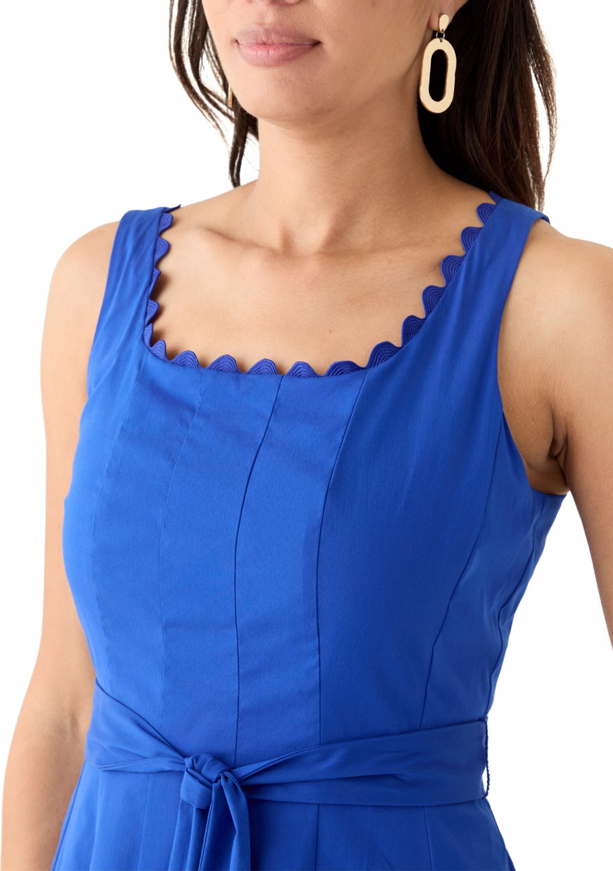 Womens Smocked Scalloped Fit and Flare Dress