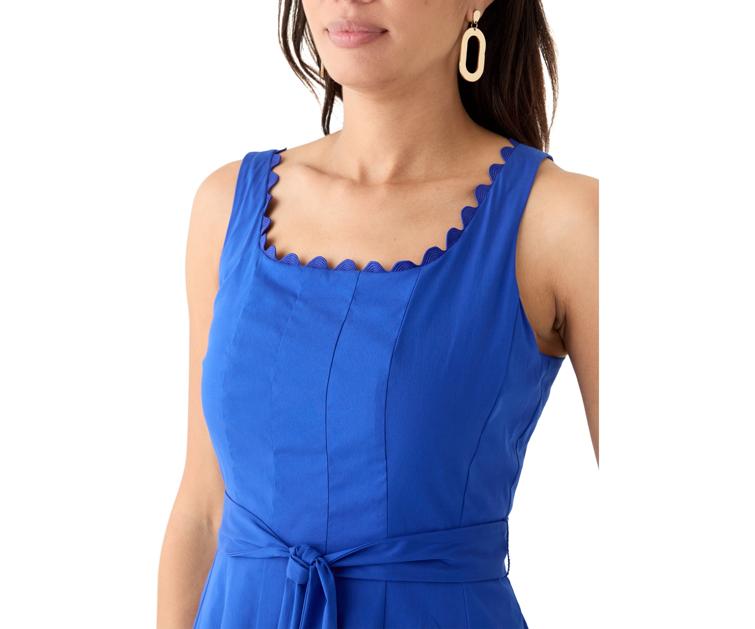 Womens Smocked Scalloped Fit and Flare Dress